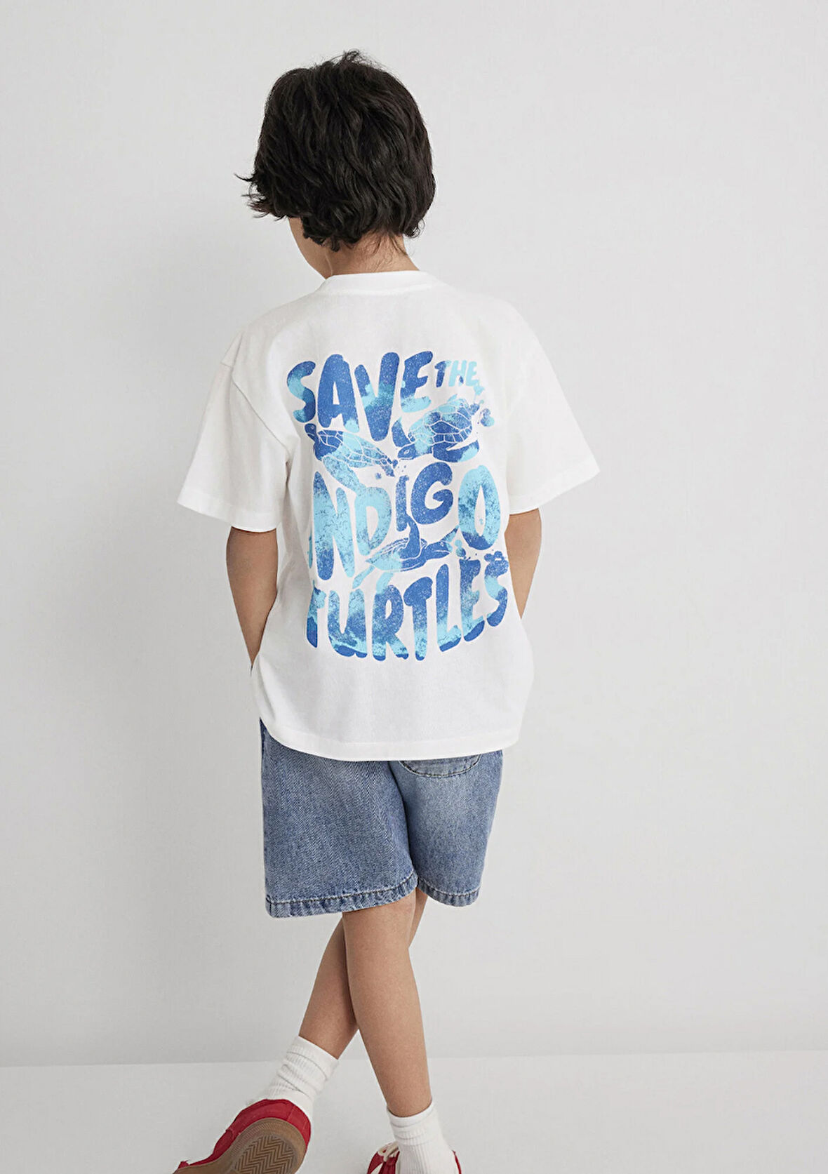 İndigo Turtles Baskılı Ekru Tişört 6610398-70057