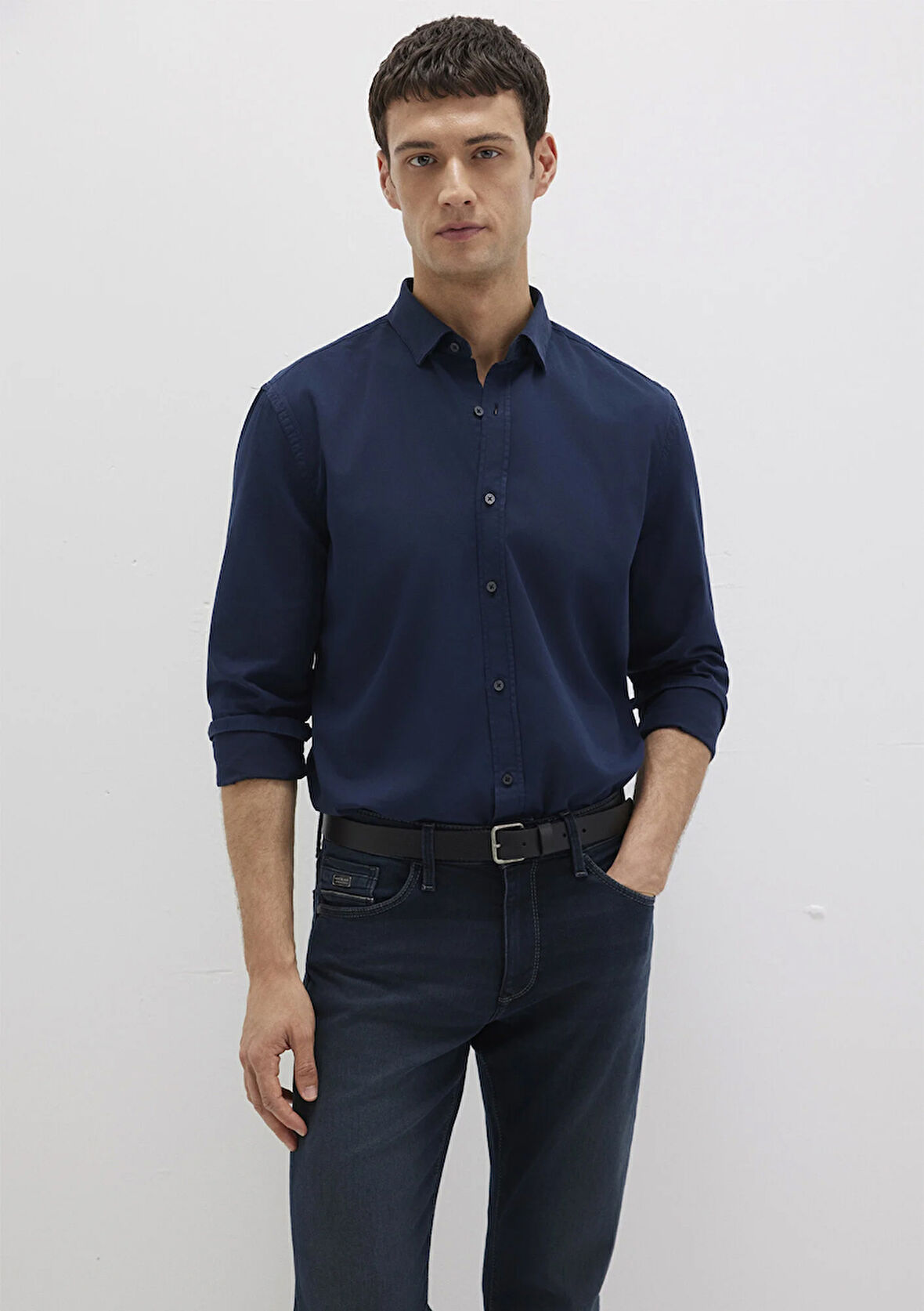 Tencel TM Liyosel Karışımlı Lacivert Gömlek 0211805-82318