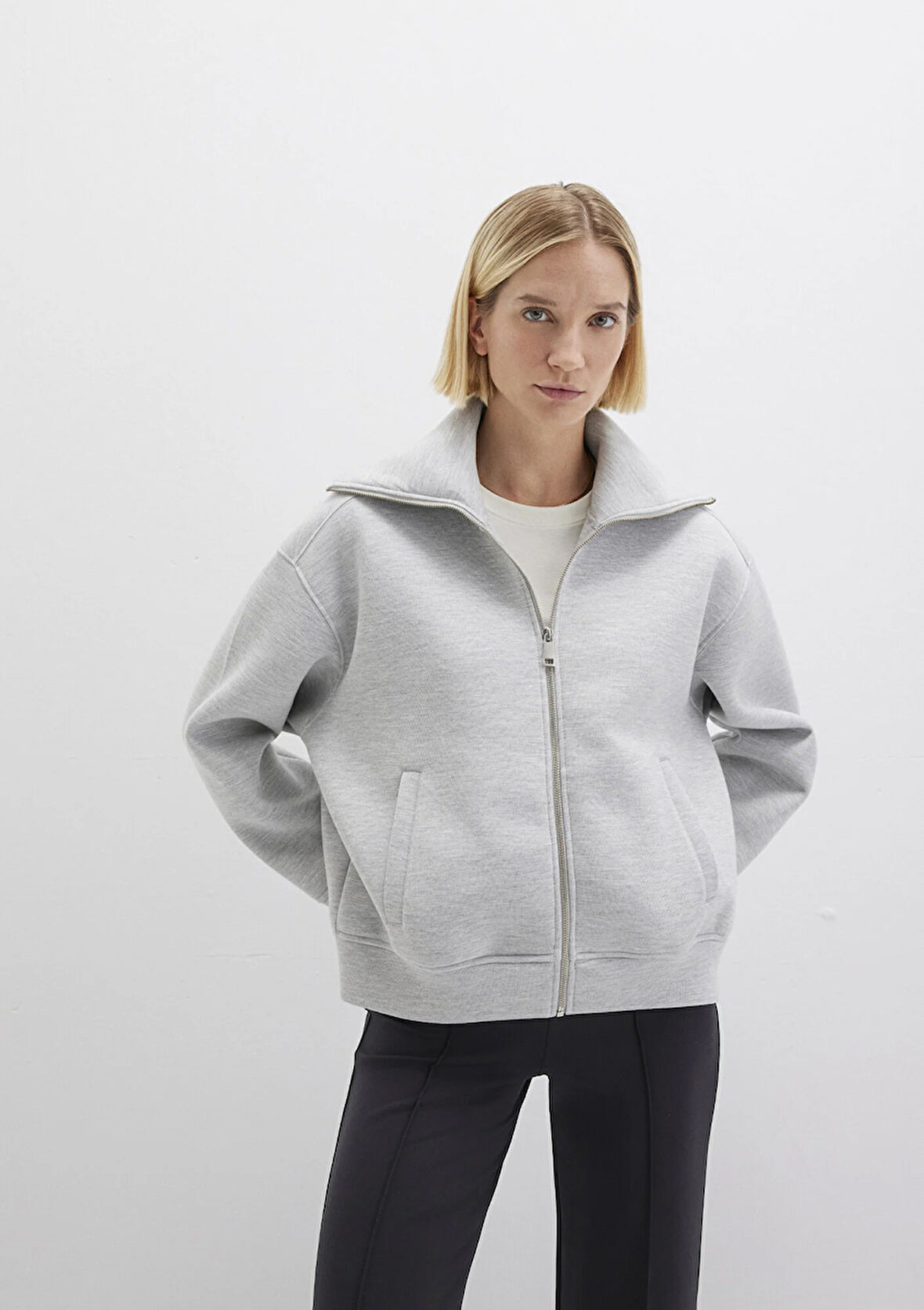 Sporty Lux Fermuarlı Gri Sweatshirt 1S10295-80196