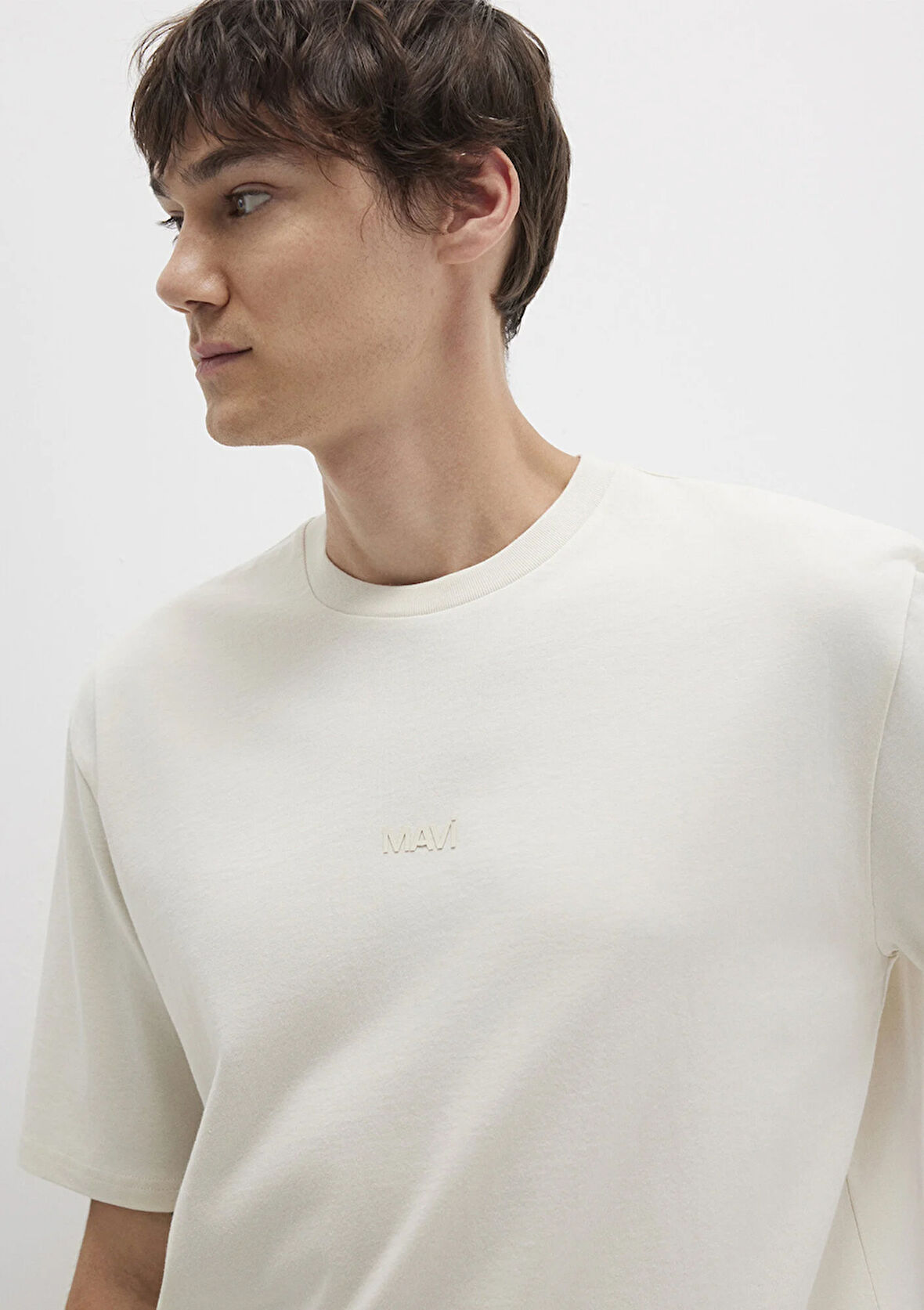 Mavi Logo Ekru Basic Tişört 0613093-70134