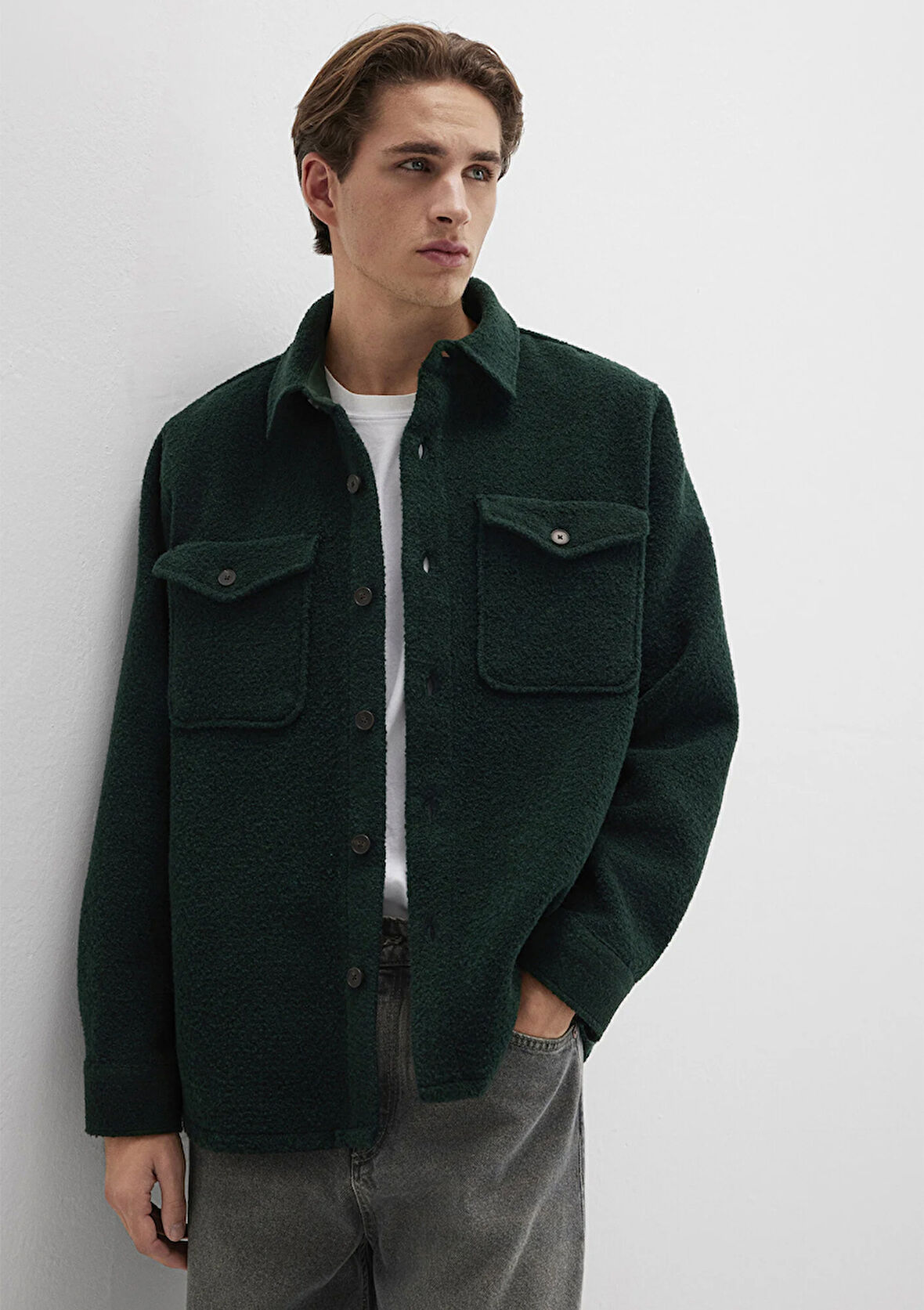 Yün Karışımlı Yeşil Gömlek 0211780-71929