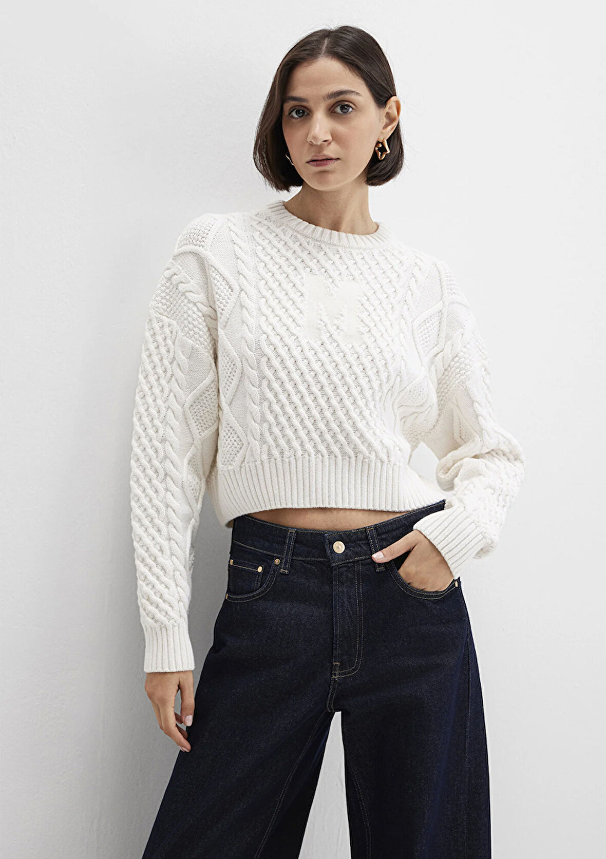 M Logo Crop Ekru Kazak 1710796-80194