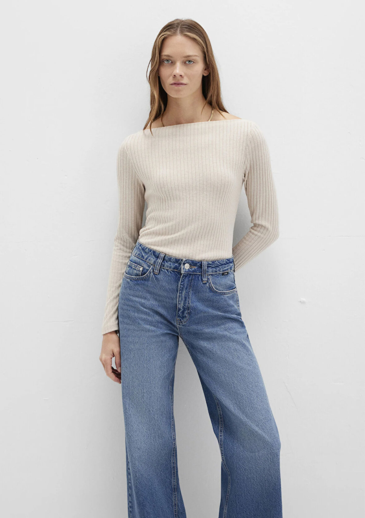 Uzun Kollu Bej Tişört 1613596-85576