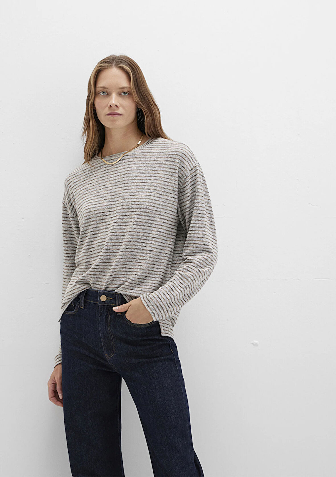 Bisiklet Yaka Çizgili T-Shirt 1613600-91236