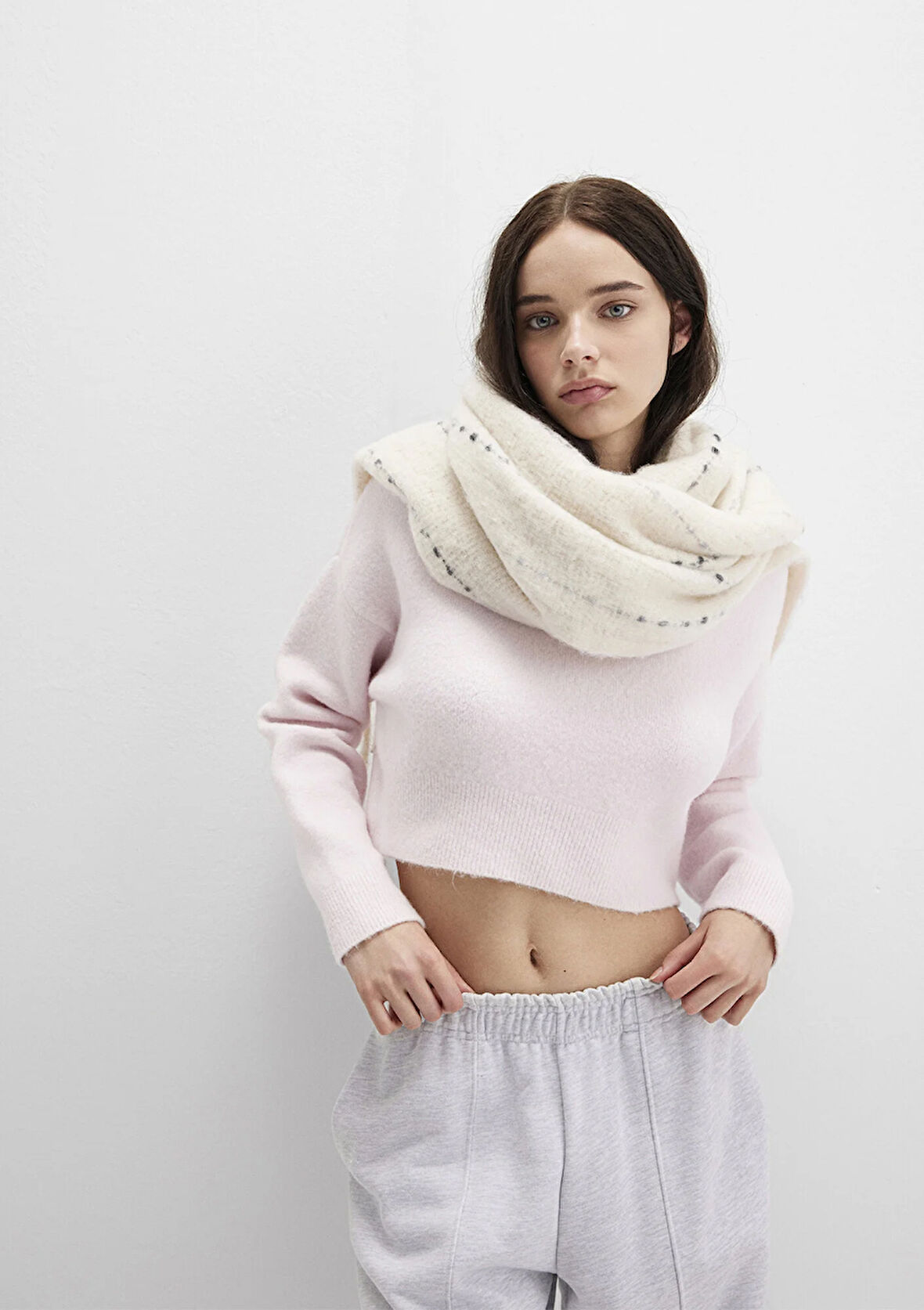 Yün Karışımlı Bisiklet Yaka Pembe Crop Kazak 1710496-89884