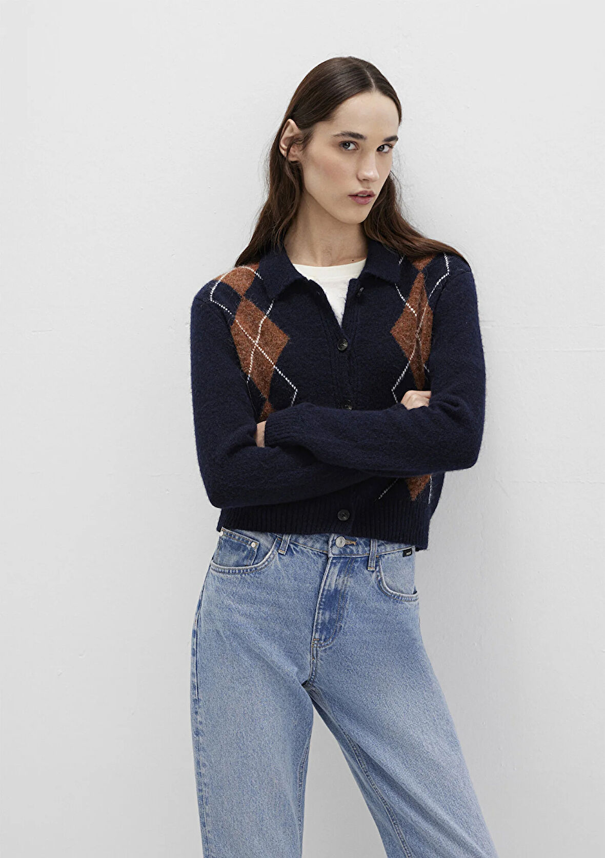 Yün Karışımlı Polo Yaka Lacivert Hırka 1710825-84371