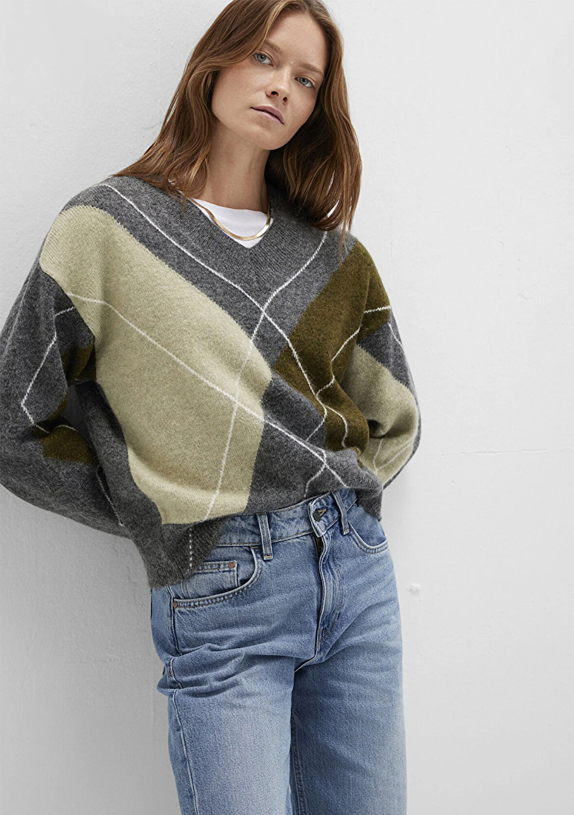 Baklava Desenli Gri Kazak 1710826-87829