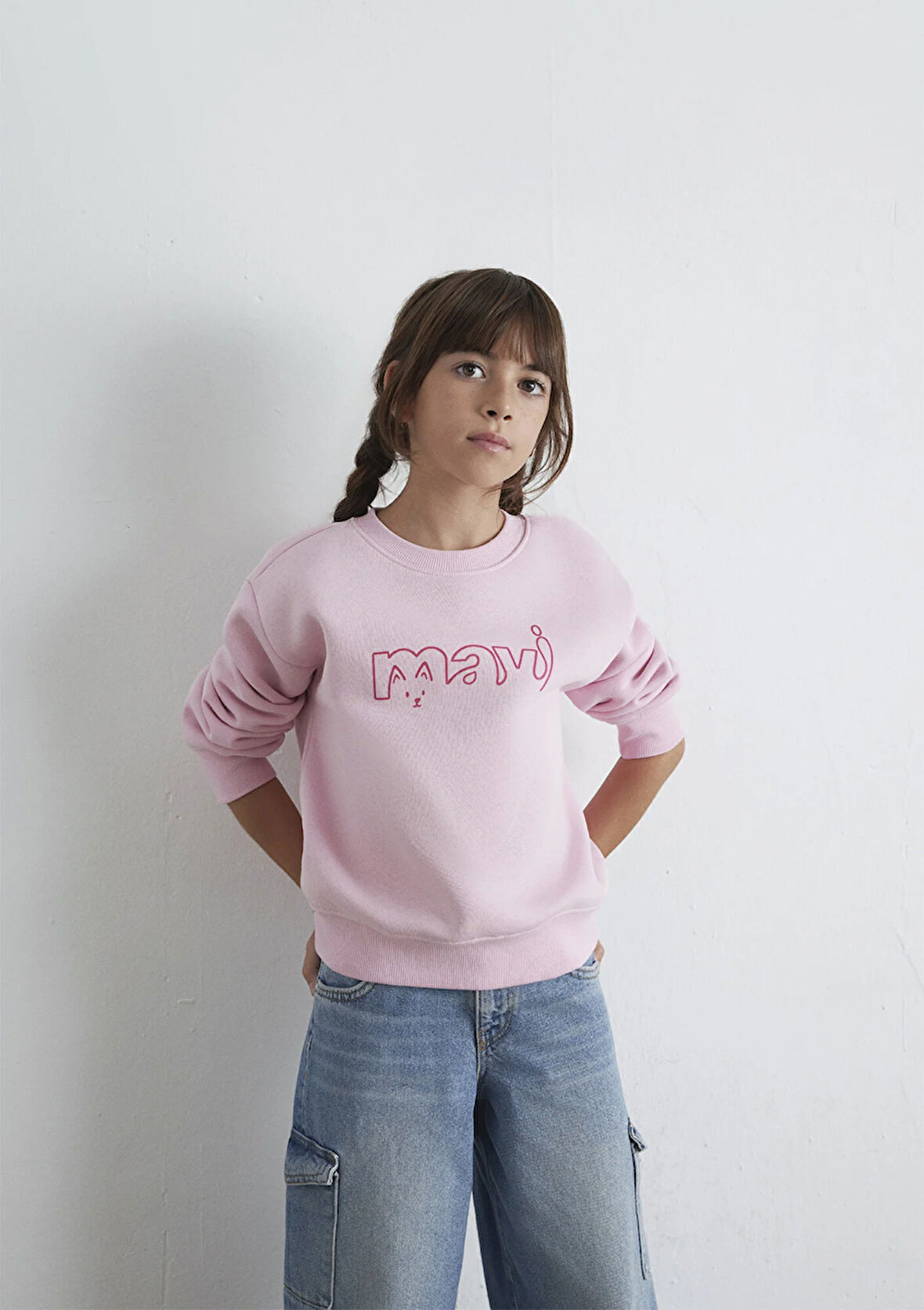 Mavi Kedi Logo Baskılı Pembe Sweatshirt 7S10162-70973