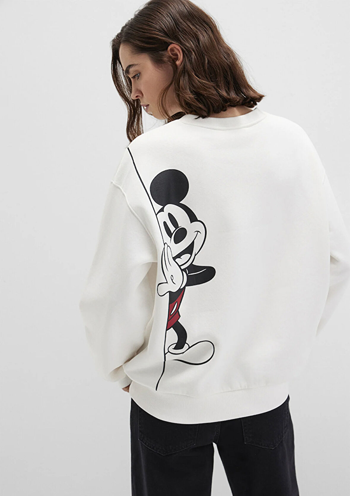 Mickey Mouse Sırt Baskılı Ekru Sweatshirt 1S10467-70057