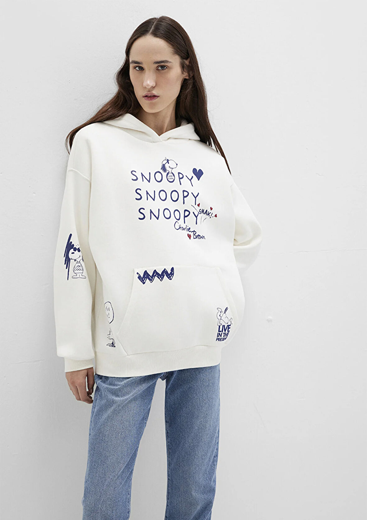 Snoopy Baskılı Ekru Sweatshirt 1S10470-80194