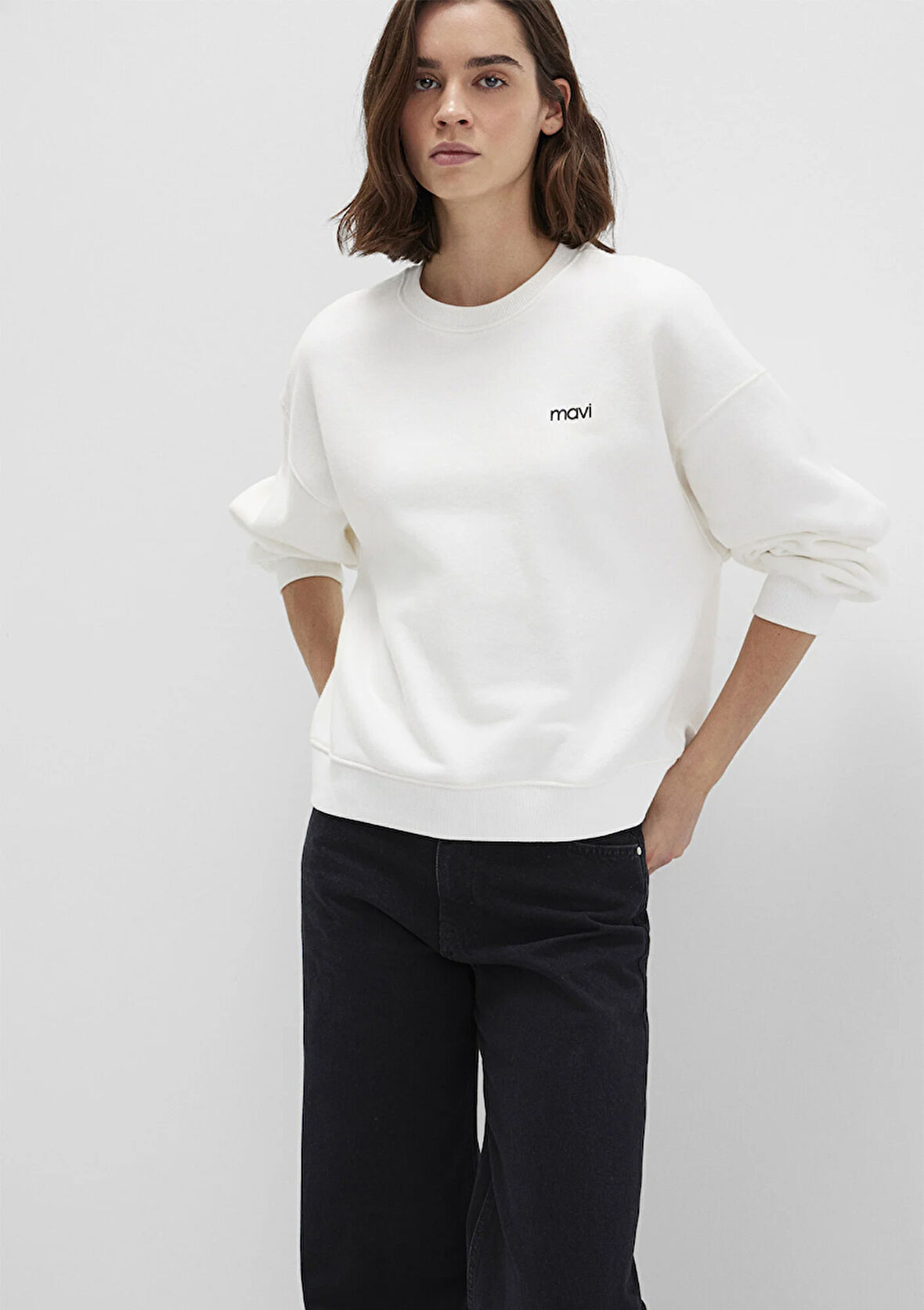 Mavi Logo Baskılı Ekru Sweatshirt 1S10490-70057