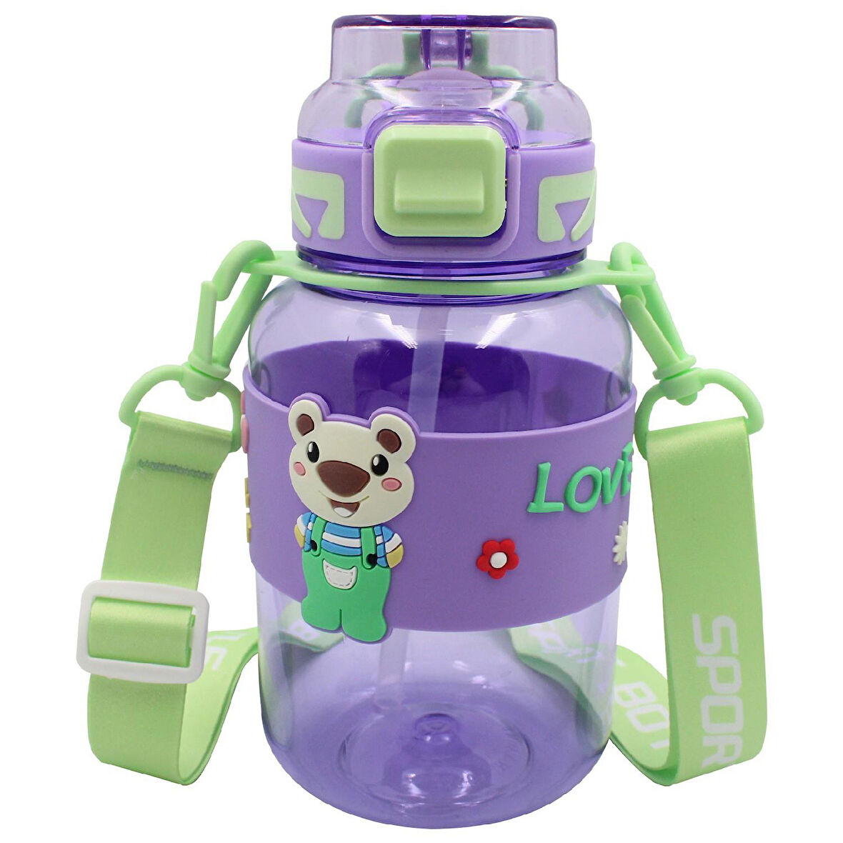 Noki Kids Kilitli Kapak Pipetli Askılı Ayıcıklı Matara 800 ml
