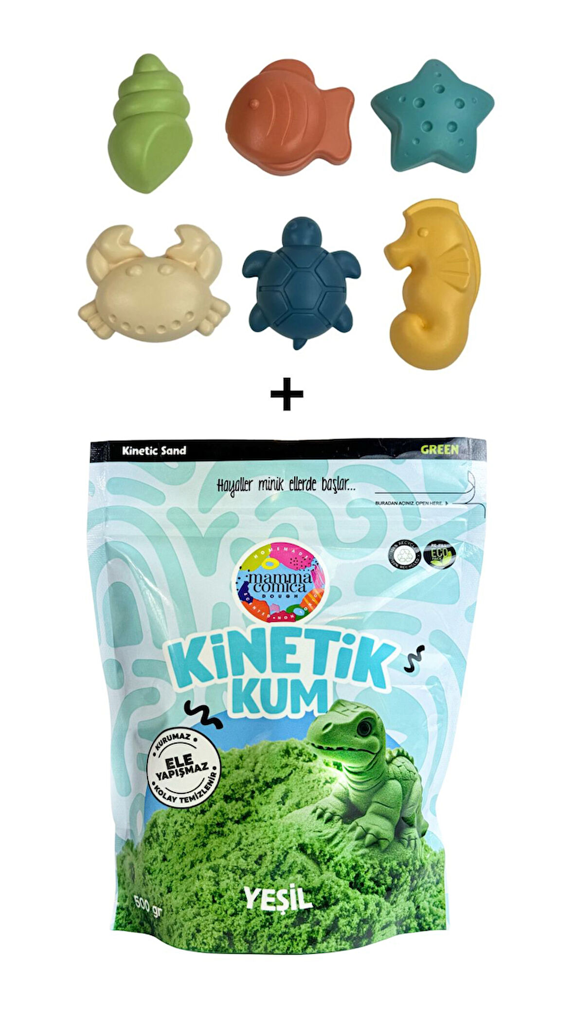 Mammacomica Dough 500gr Kinetik kum + Deniz Canlıları Seti 