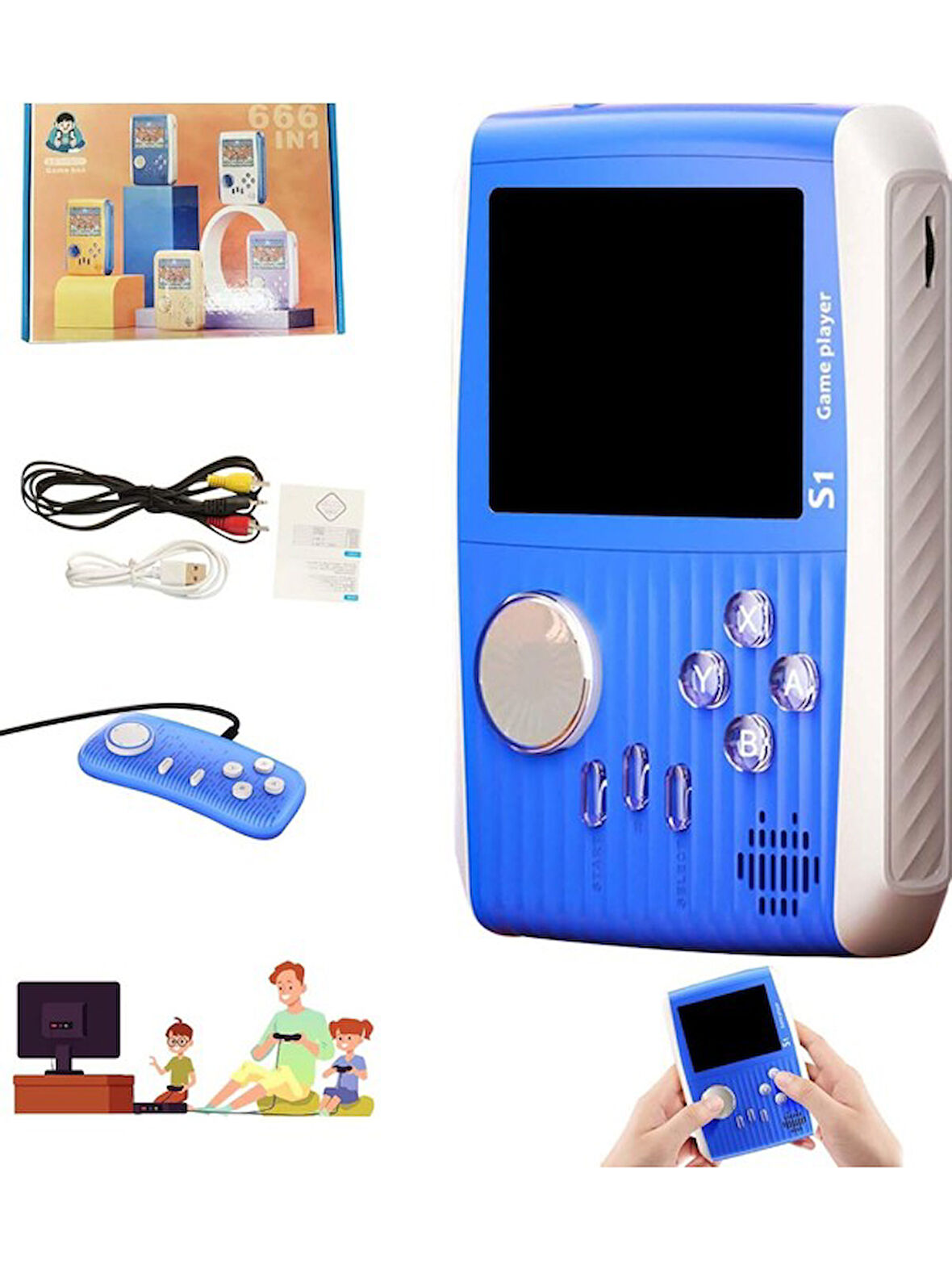 S1 3.0 Inç Taşınabilir Video Oyun Konsolu Dahili 666 Oyun Retro Oyun Konsolu Iki Oyun Kumandası