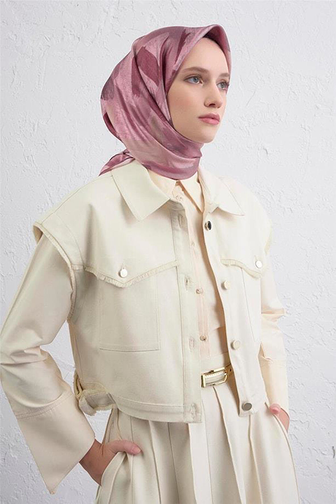 Armine Sura Saf İpek Eşarp 9413 - 06 Pembe Karışık Desen