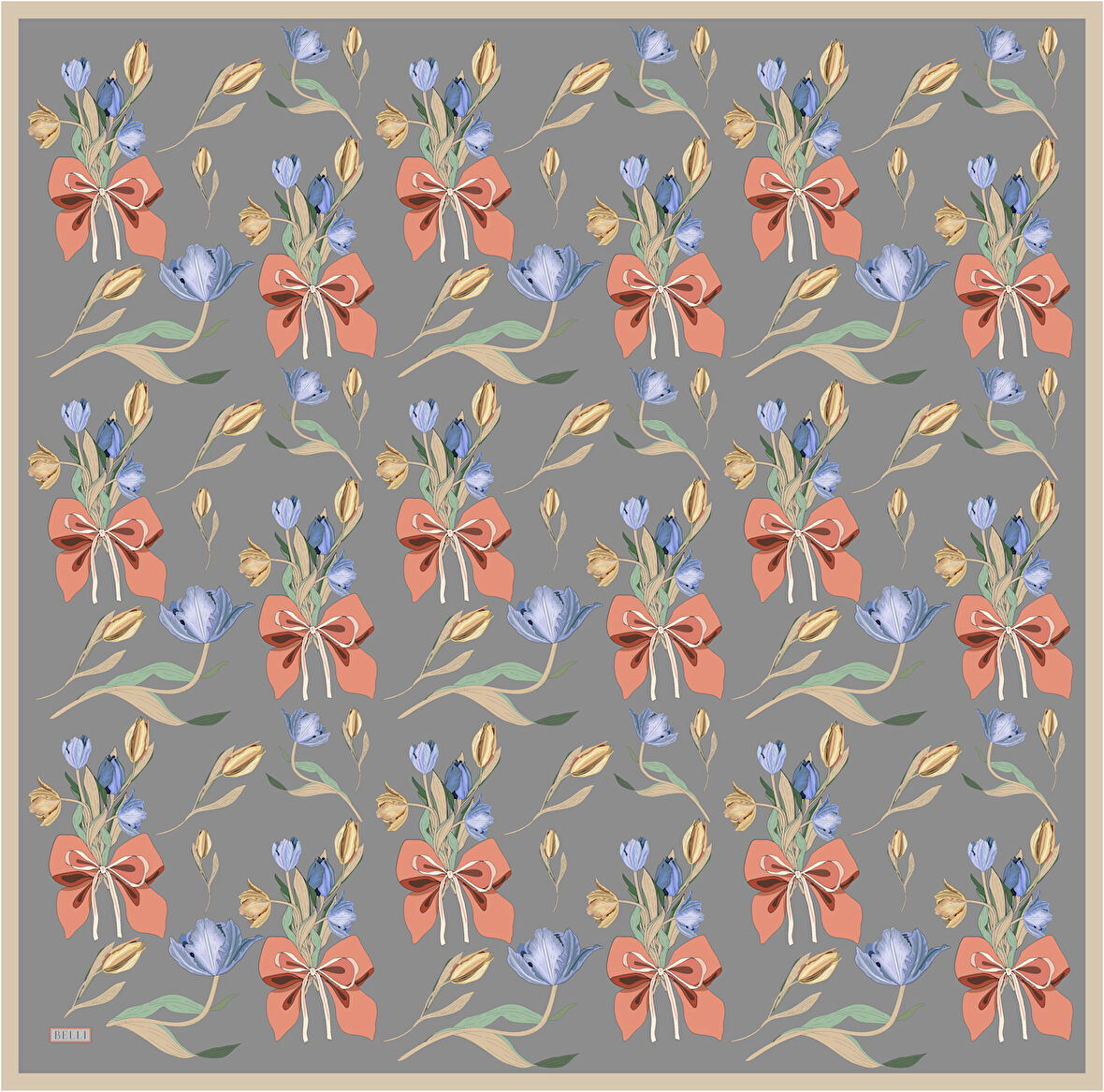 Belli Tivil İpek Eşarp 4037-81 Gri Karışık Desen 