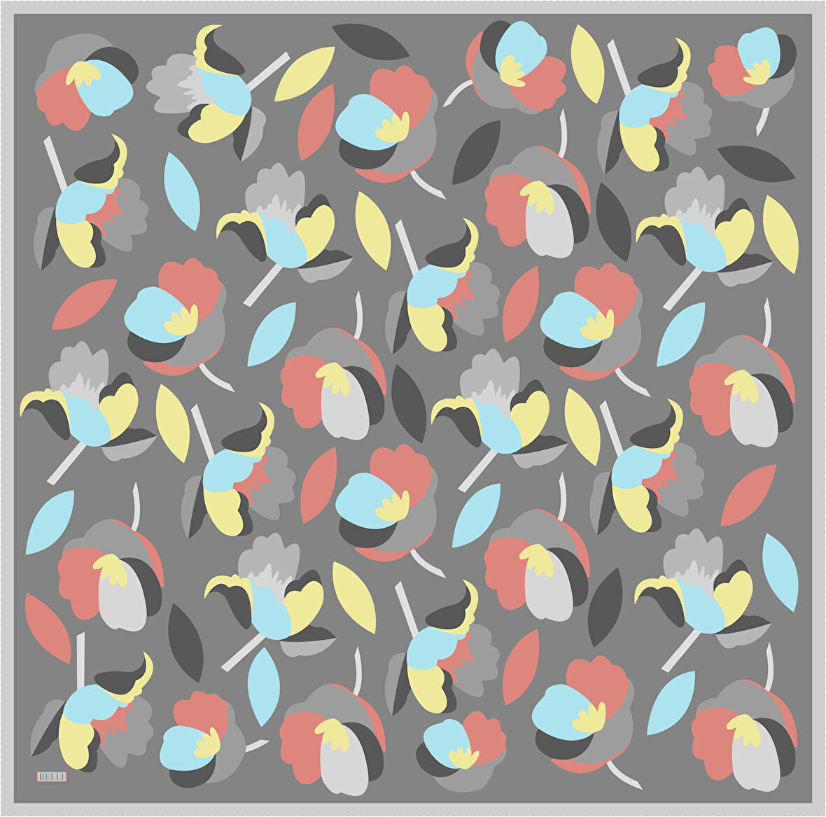 Belli Tivil İpek Eşarp 4040-83 Gri Karışık Desen 