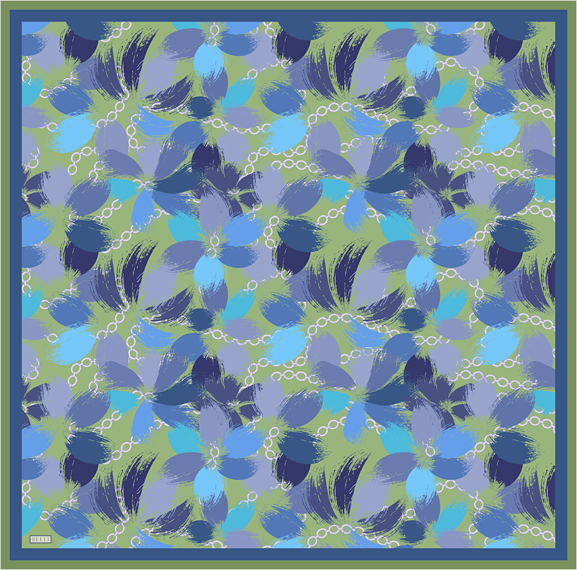 Belli Tivil İpek Eşarp 4038-56 Mavi Karışık Desen 