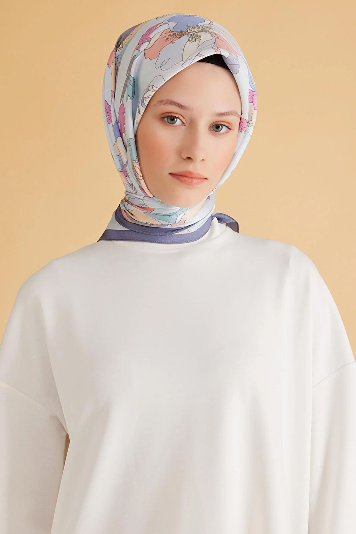 Belli Fresh Pure Eşarp 2-04 Buz Mavi Karışık Desen 49986