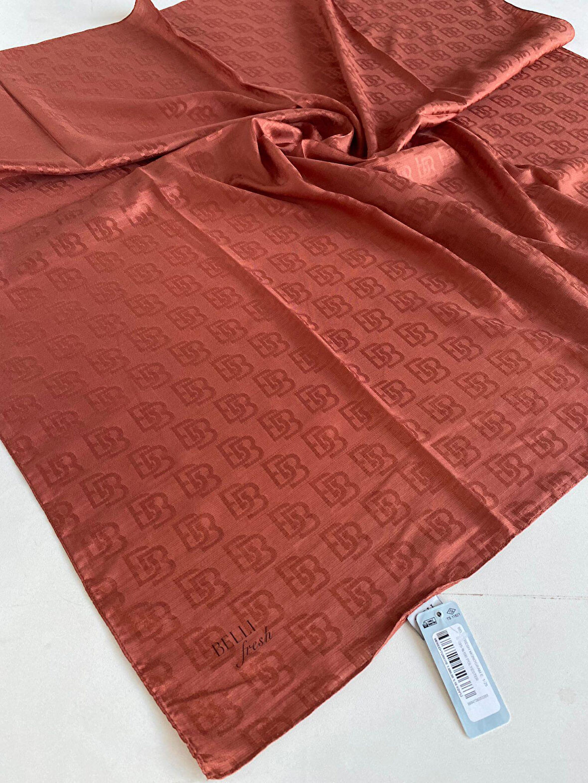 Belli Fresh Monogram Jakarlı Eşarp 1-25 Turuncu Desenli