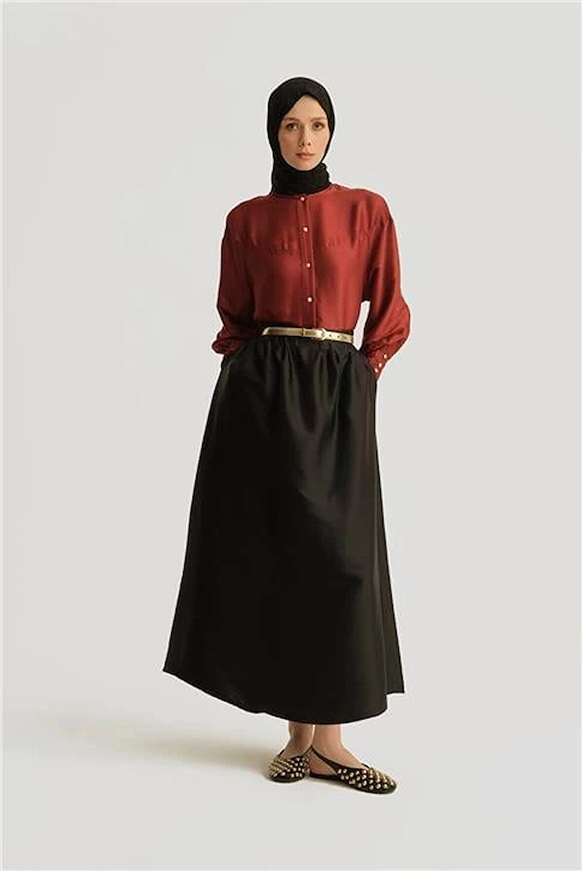 Armine Nervürlü Saten Etek 25Y1803 Siyah