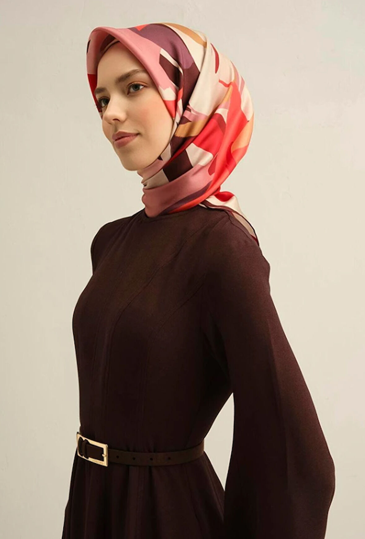 Armine Sura İpek Eşarp 9328-83 Bordo Karışık Desen 