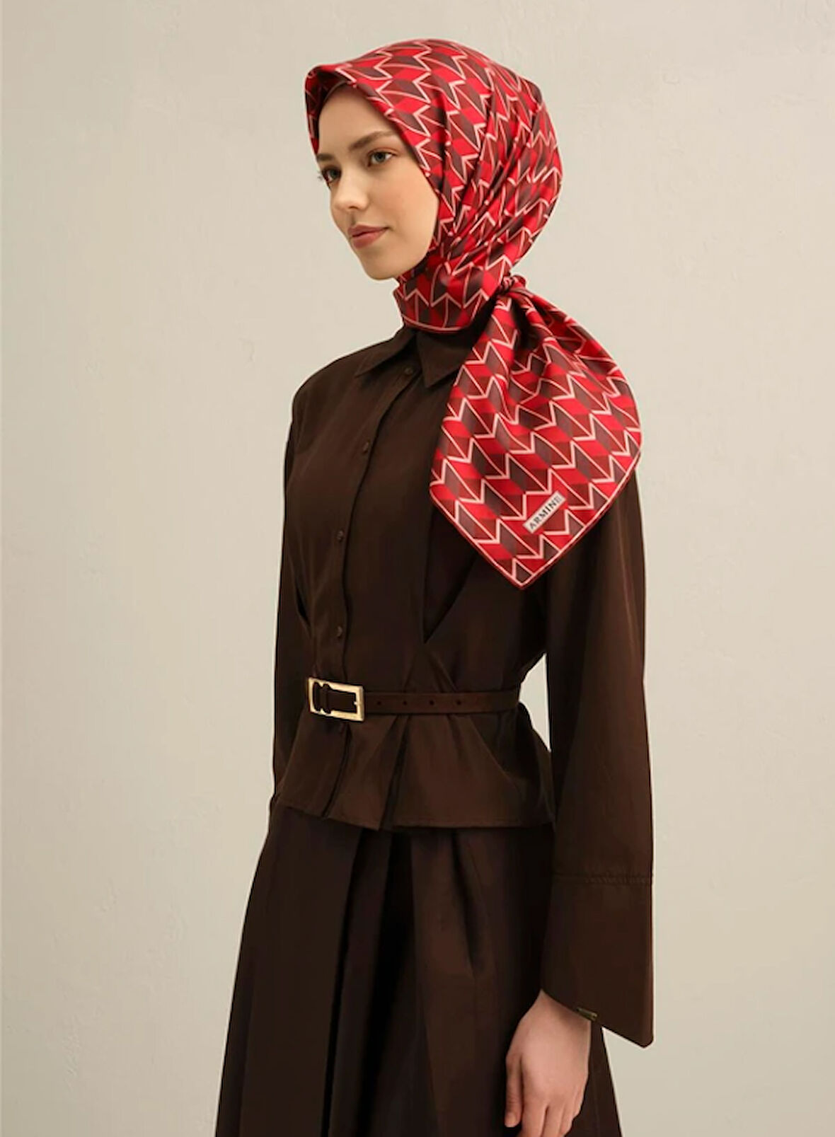 Armine Sura İpek Eşarp 9309-85 Kırmızı Karışık Desen 