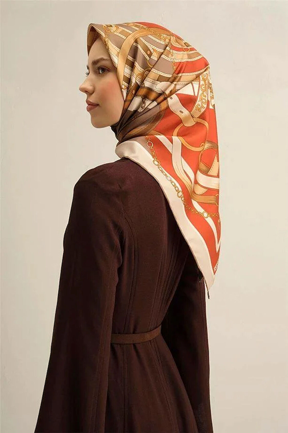 Armine Kiremit Vizon Zincir Kemer Desen Saf İpek Sura Dokuma Eşarp-E25YA9315D01-05-KVS0670