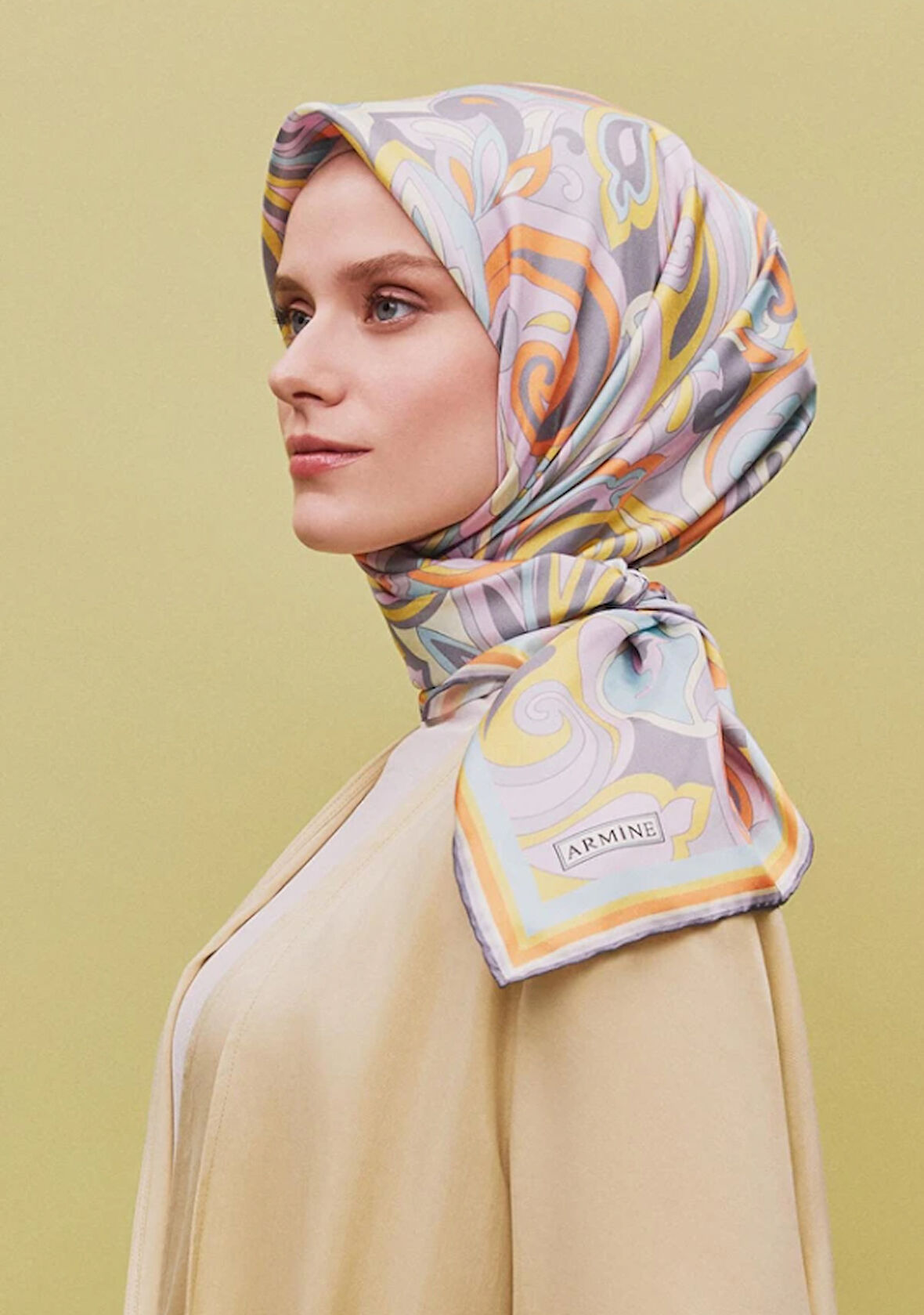 Armine Sura İpek Eşarp 9323-81 Turuncu Karışık Desen 