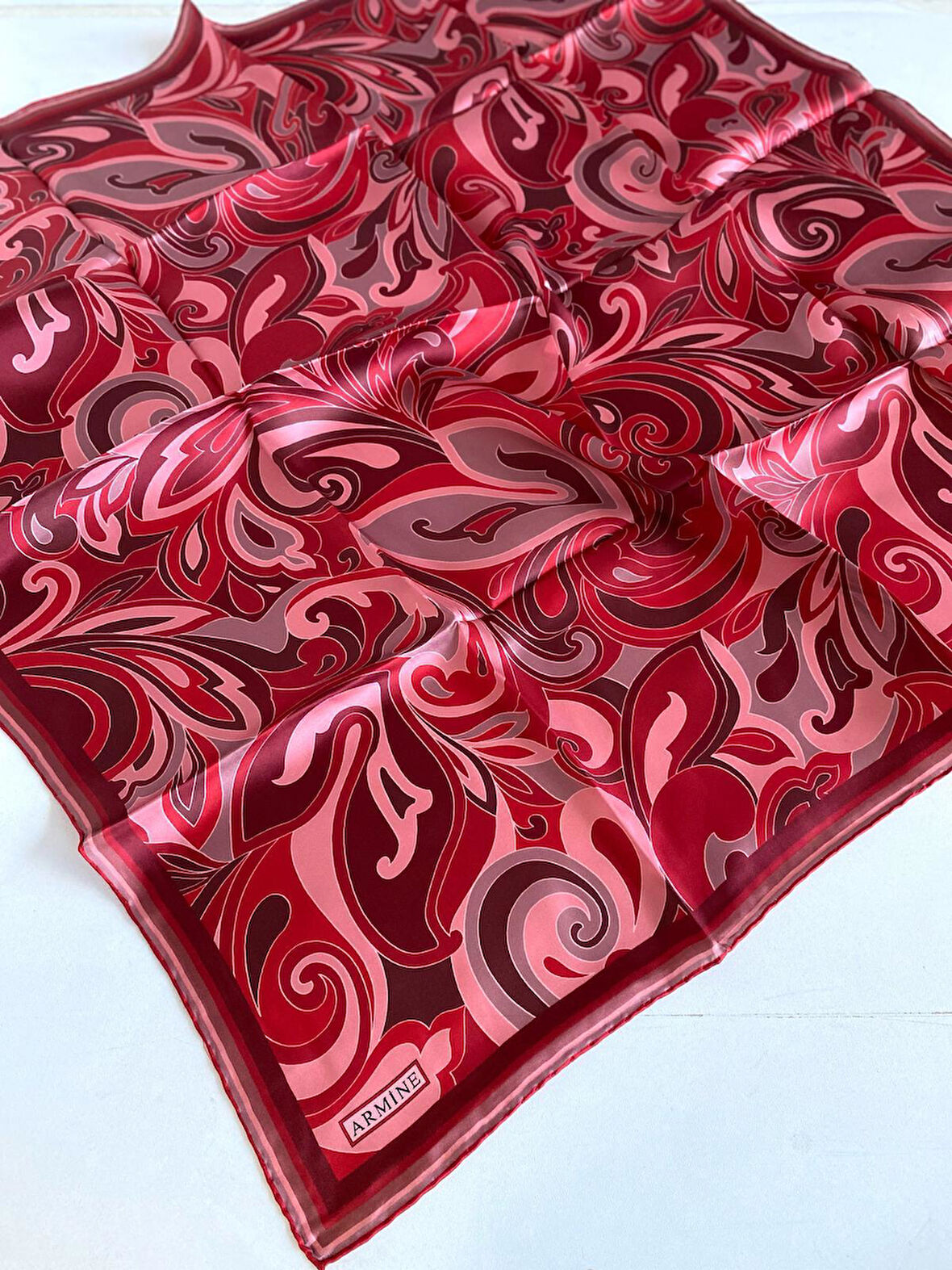 Armine Sura İpek Eşarp 9323-86 Bordo Karışık Desen 