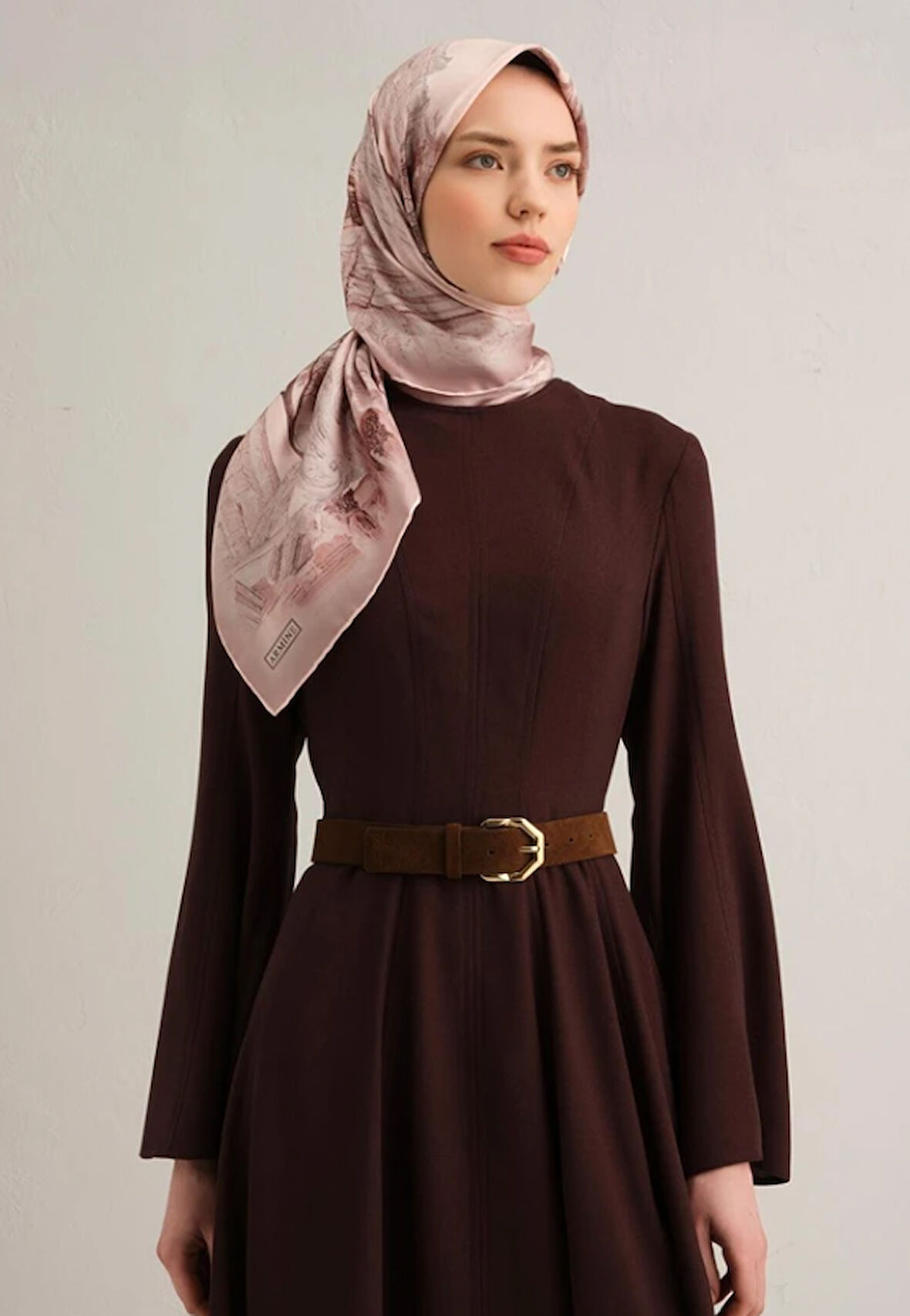 Armine Tivil İpek Eşarp 9326-32 Pembe Karışık Desen 