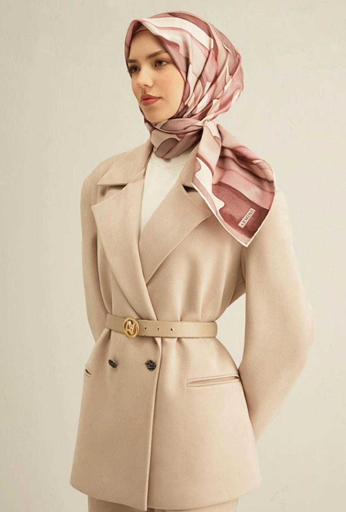 Armine Tivil İpek Eşarp 9306-33 Pembe Karışık Desen 