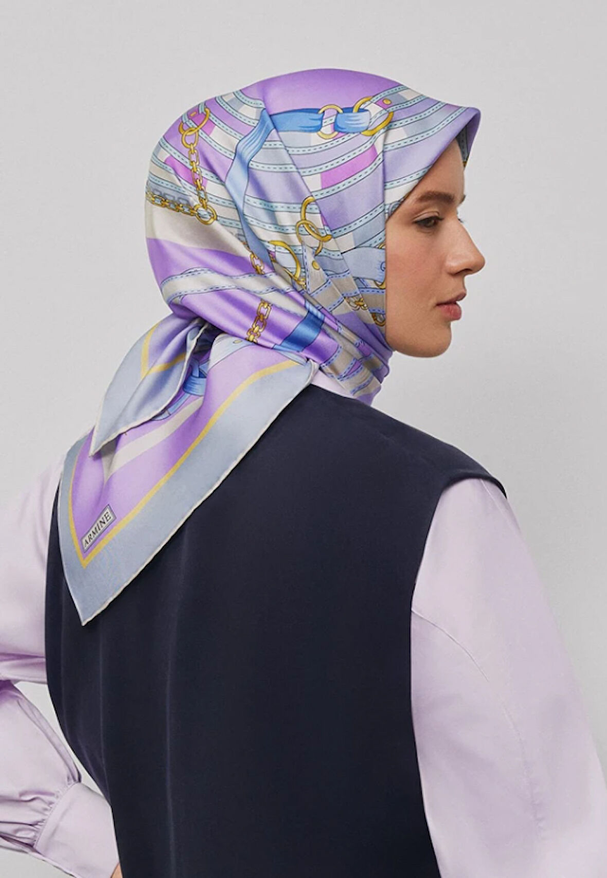 Armine Tivil İpek Eşarp 9315-81 Mor Karışık Desen 