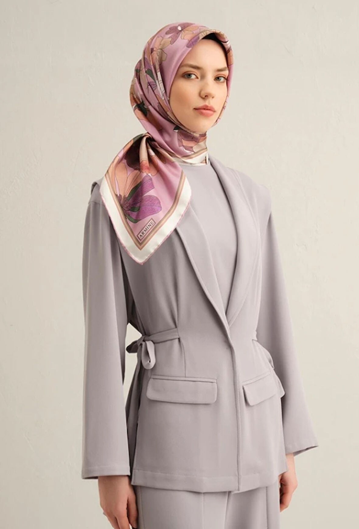 Armine Tivil İpek Eşarp 9312-58 Pembe Karışık Desen 