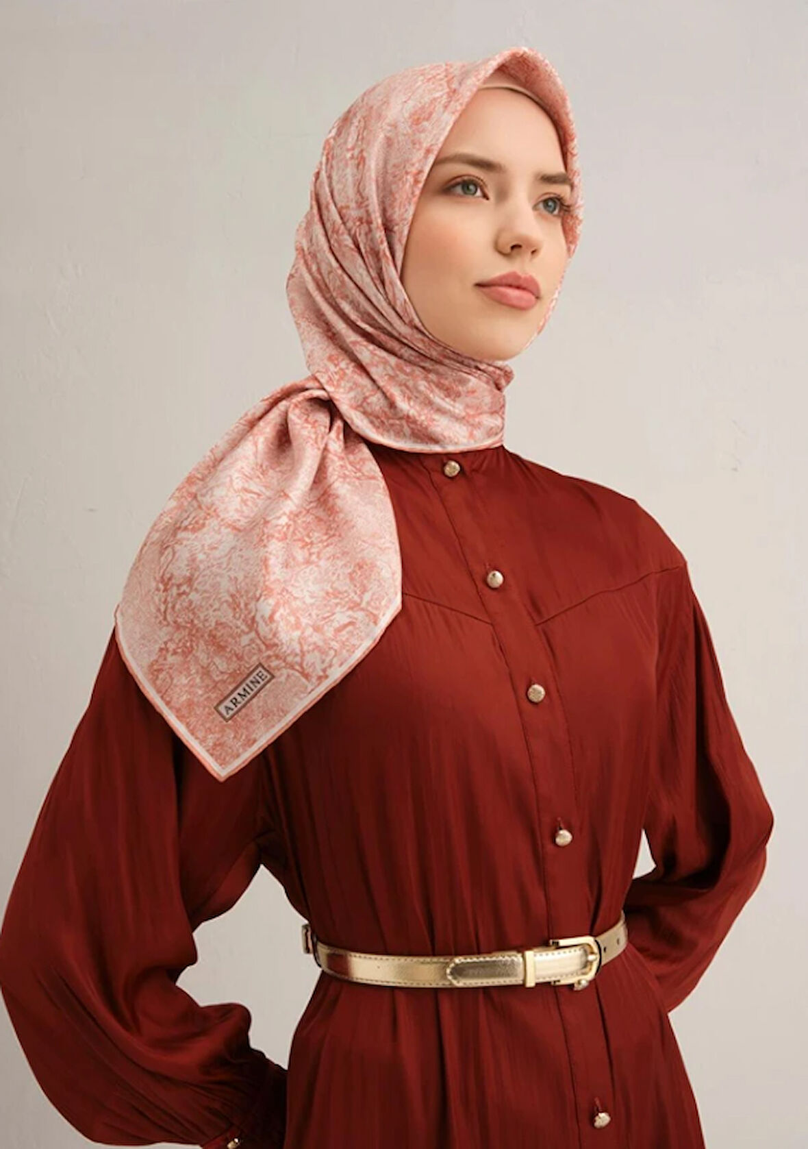 Armine Tivil İpek Eşarp 9311-02 Somon Karışık Desen 