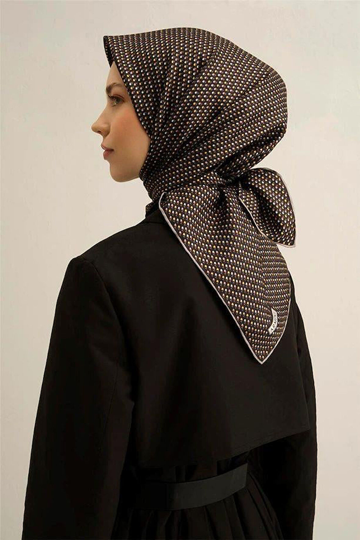 Armine Siyah Mini Çiçek Desen Saf İpek Tivil Dokuma Eşarp-E25YA9307D02-04-KVS0679