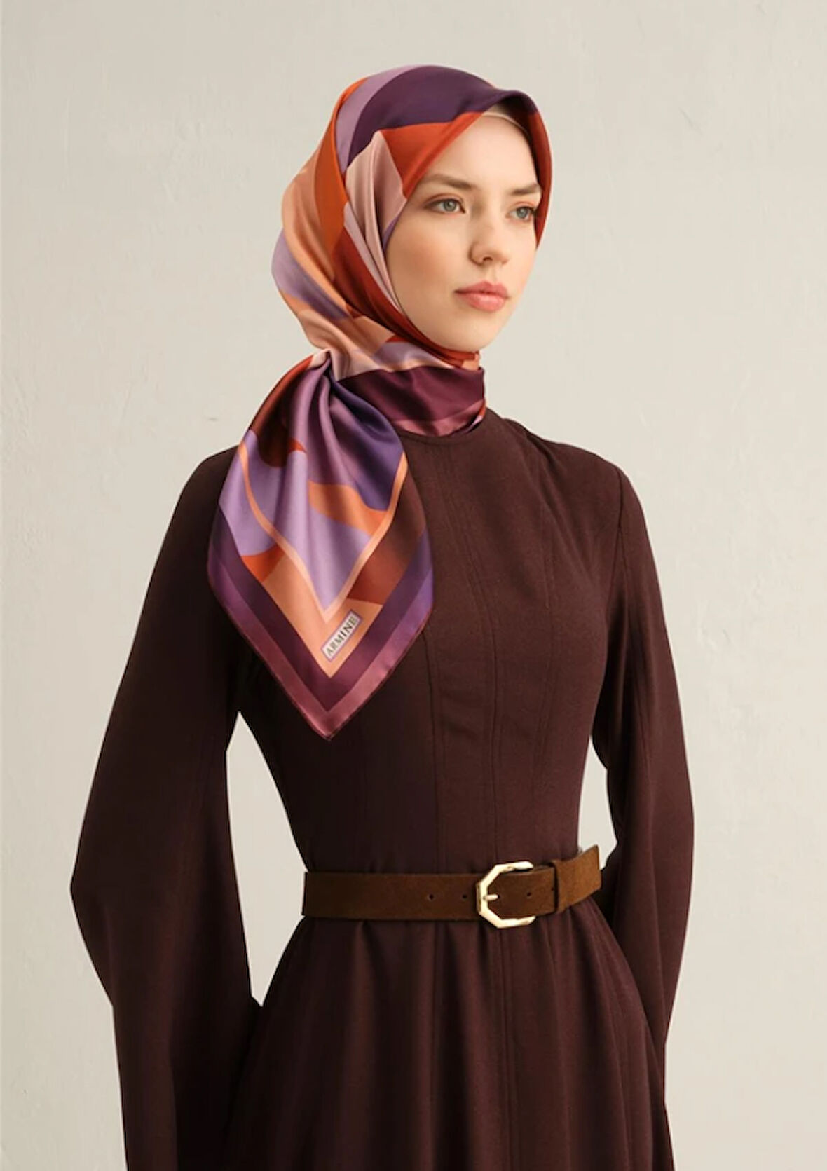Armine Tivil İpek Eşarp 9331-50 Mor Karışık Desen 