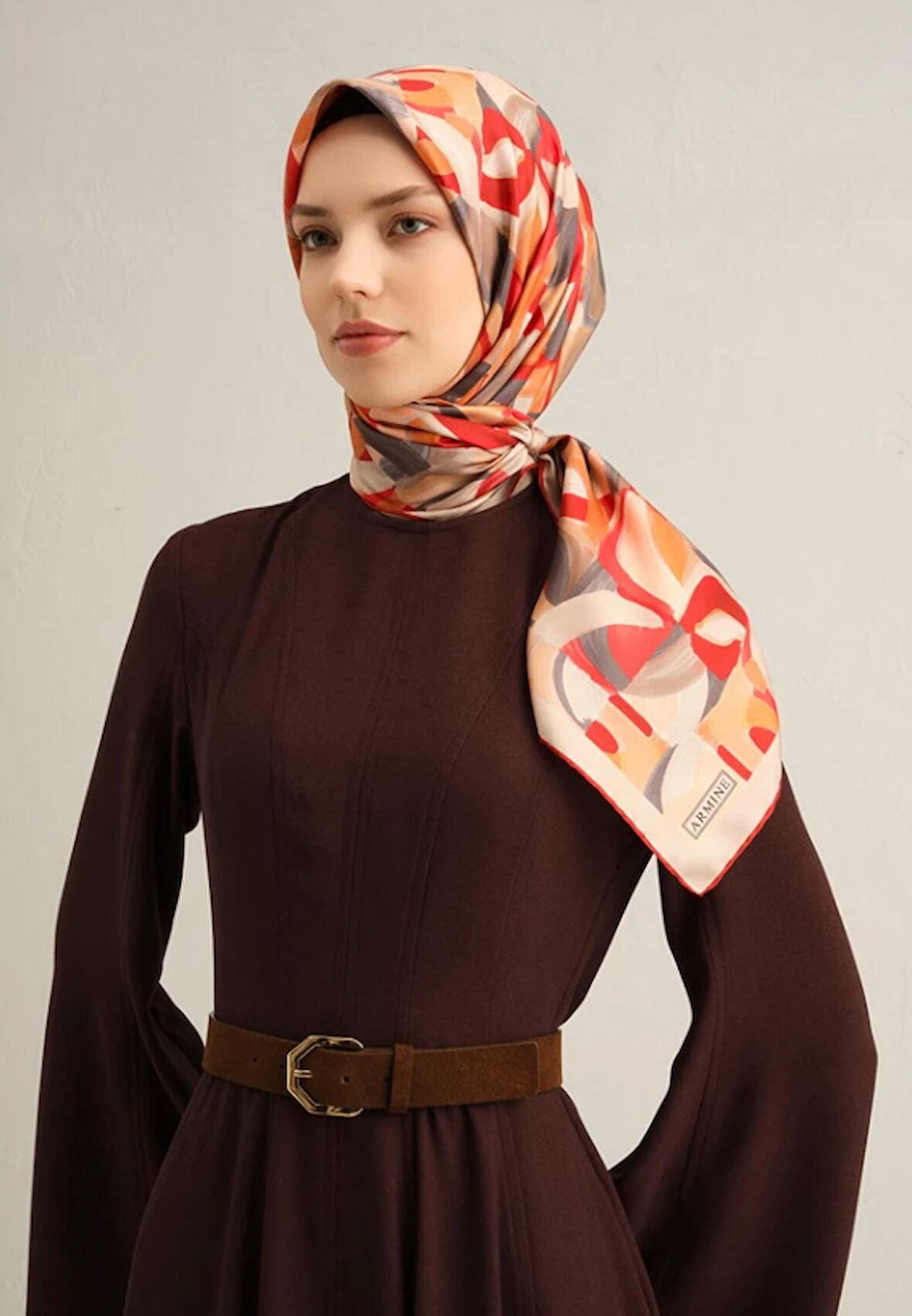 Armine Tivil İpek Eşarp 9329-02 Kırmızı Karışık Desen 