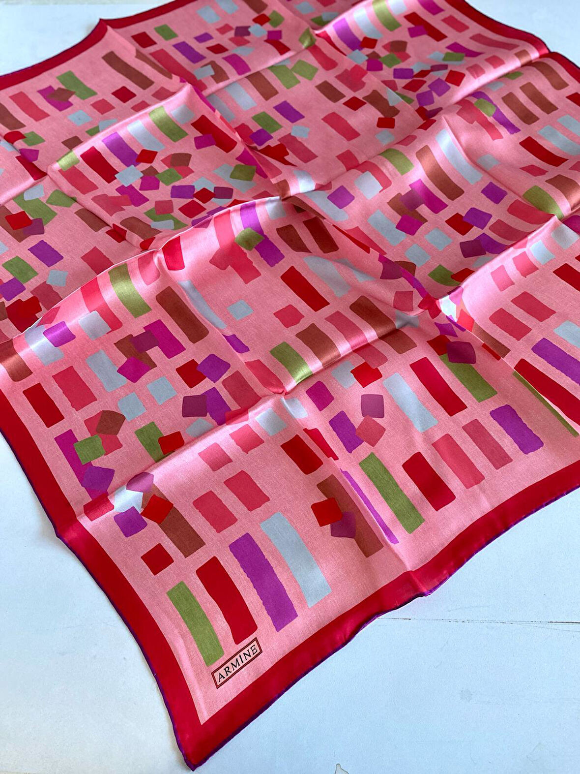 Armine Sura İpek Eşarp 9341-51 Pembe Karışık Desen 