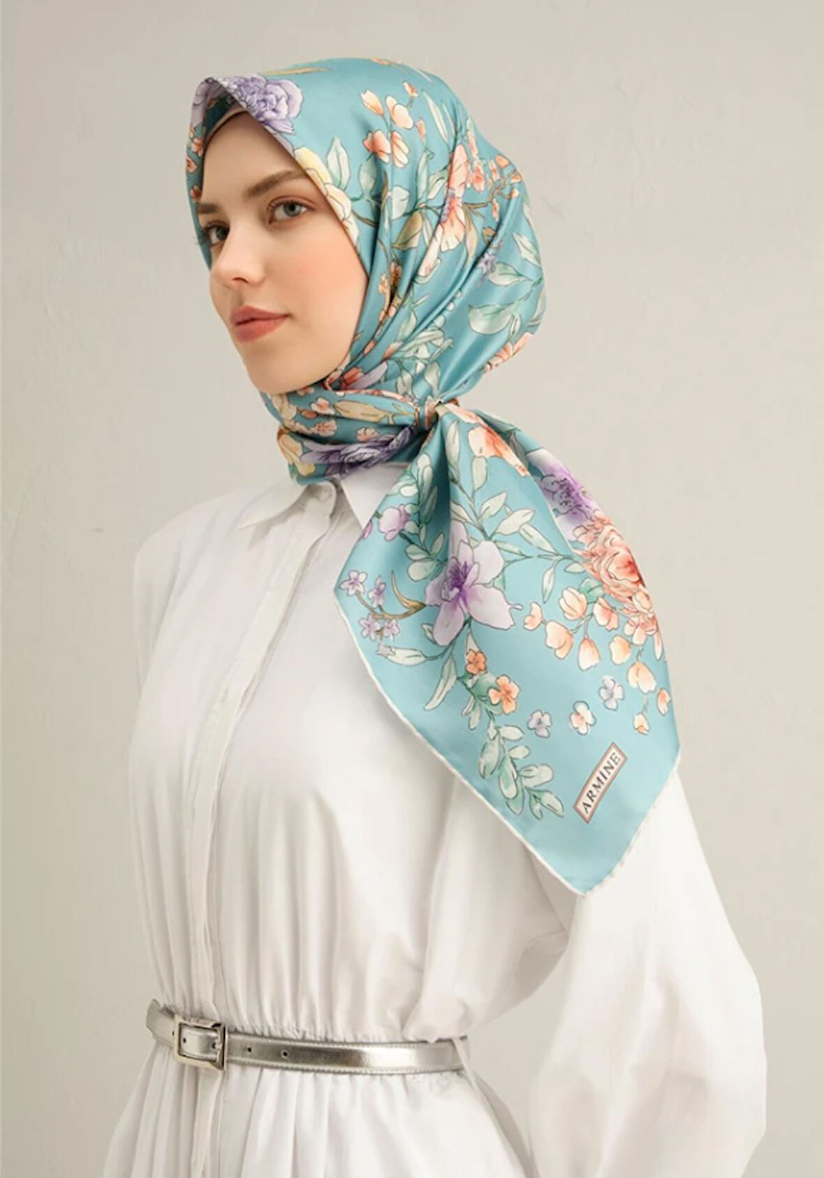 Armine Tivil İpek Eşarp 9347-31 Mavi Karışık Desen 