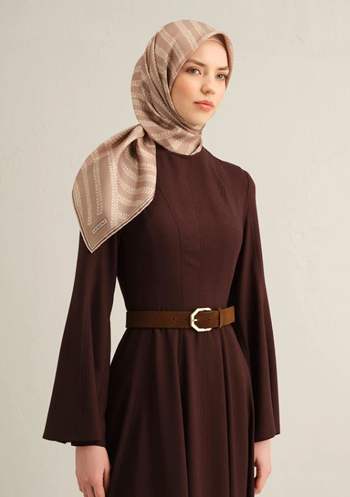 Armine Tivil İpek Eşarp 9351-40 Sütlü Kahve i Karışık Desen 