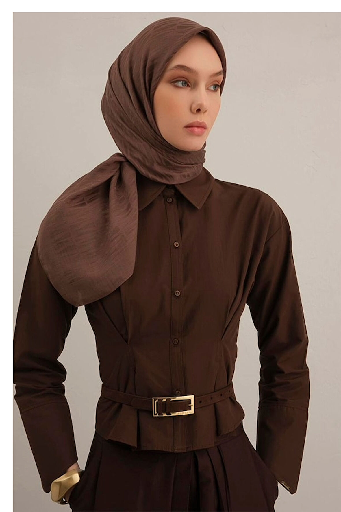 Armine Lyocell Eşarp 3-11 Kahverengi Desenli 47353