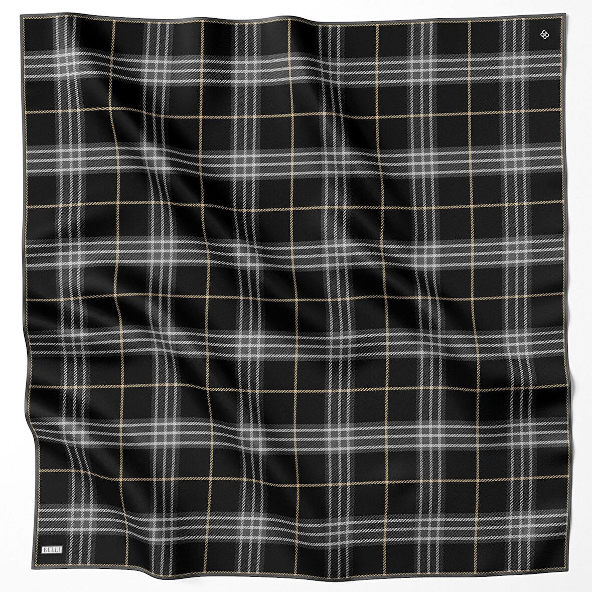 Belli Tivil İpek Eşarp 4122-81 Siyah Karışık Desen 