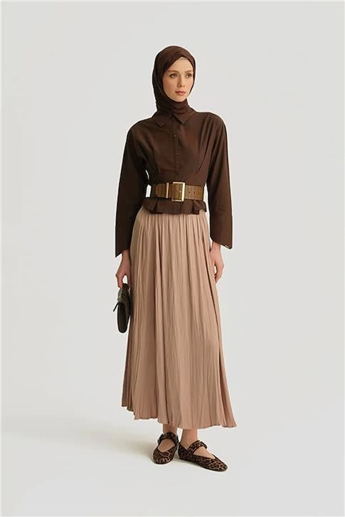 Armine Kırışık Saten Etek  25YH5601 Bej