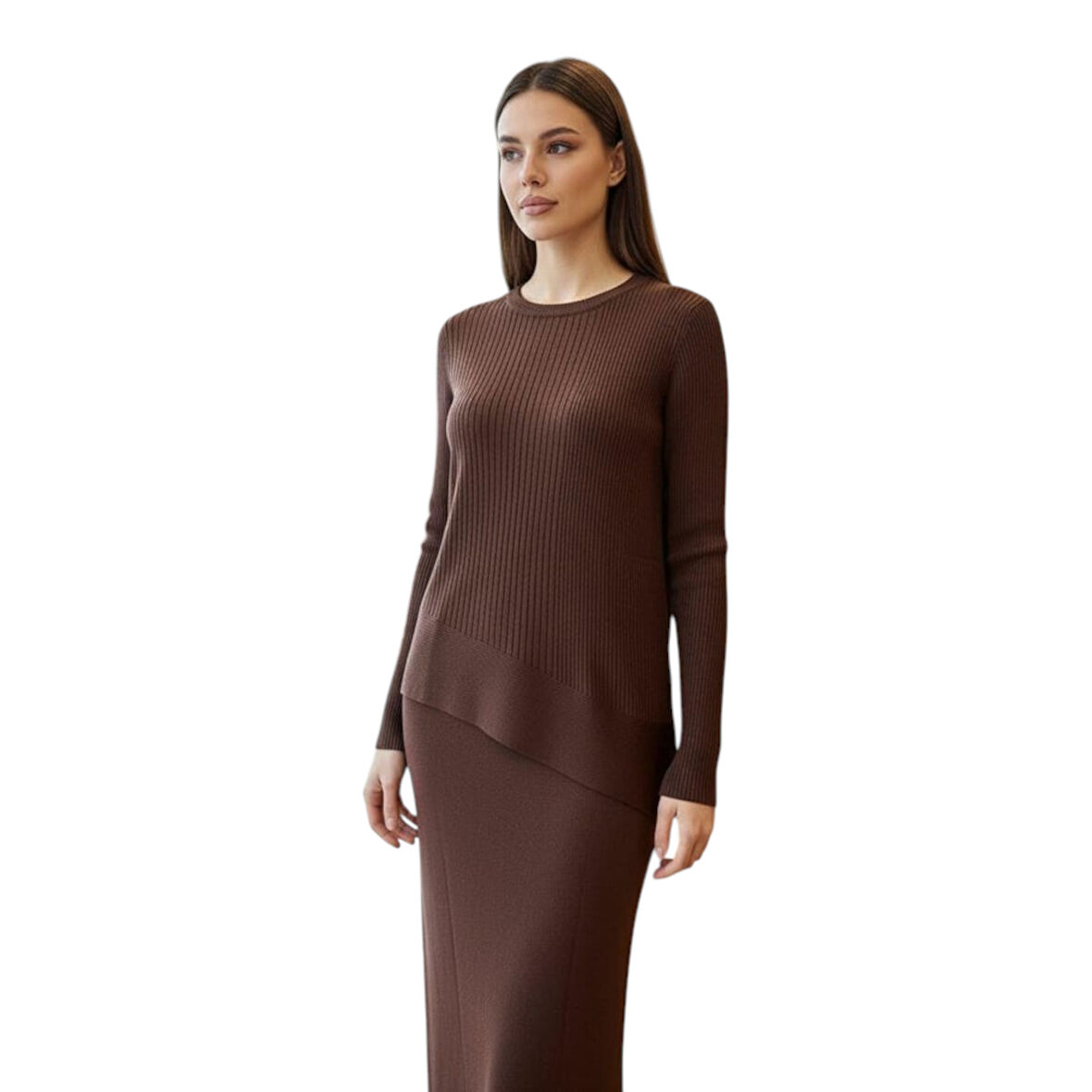 Asimetrik Kesim Çizgi Detaylı Etekli Takım 25YTD6119