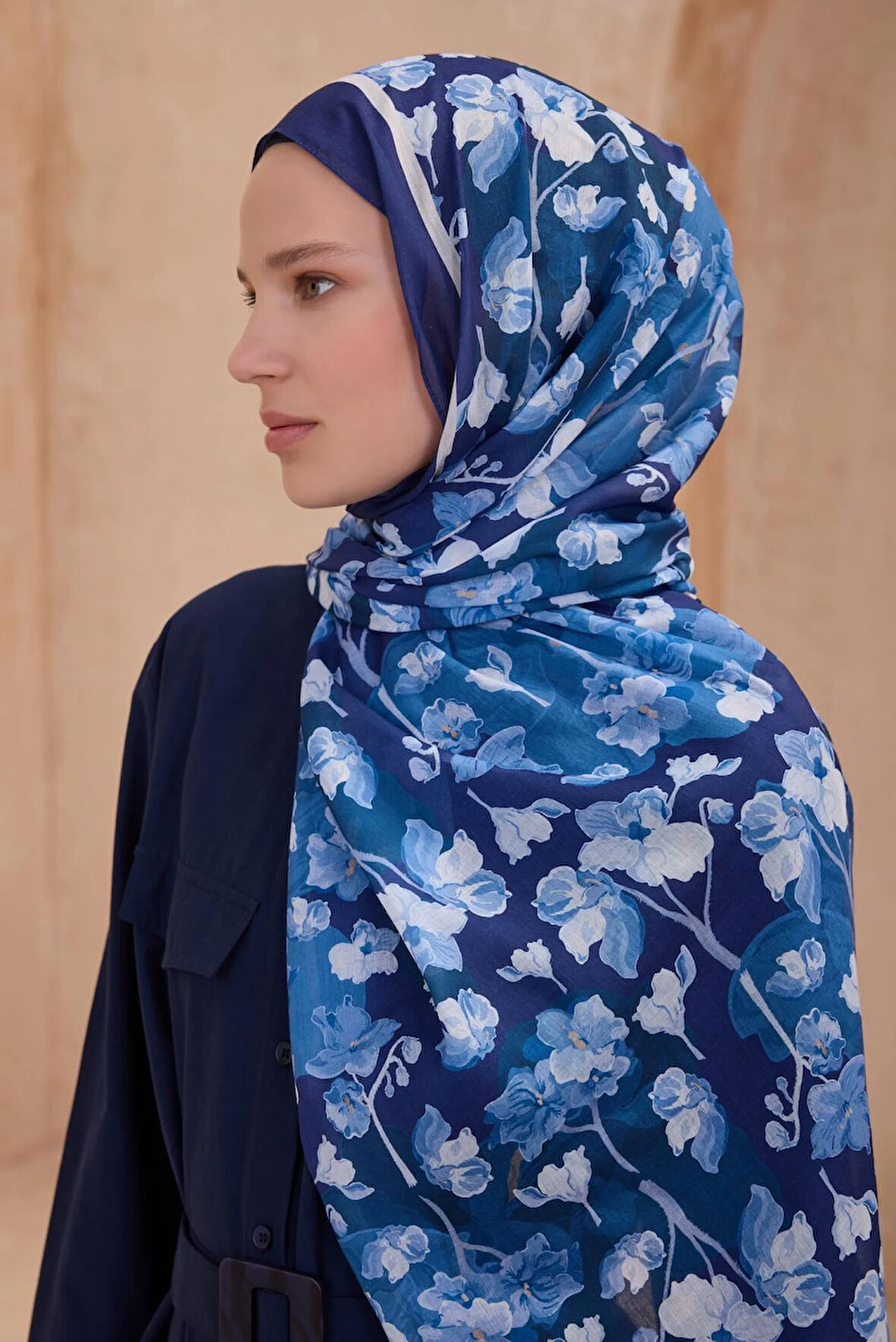 Belli Fresh Tela Şal 4-03  Lacivert Karışık Desen 49708