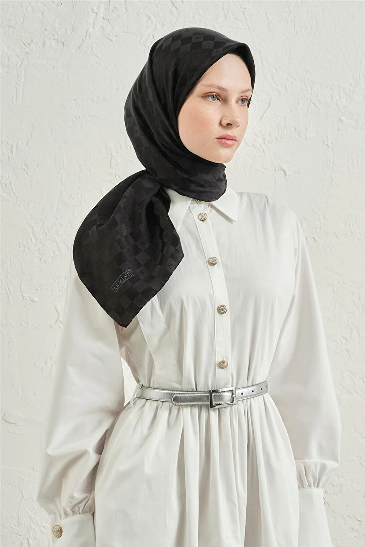 İpek Pamuk Dama Eşarp - 4464