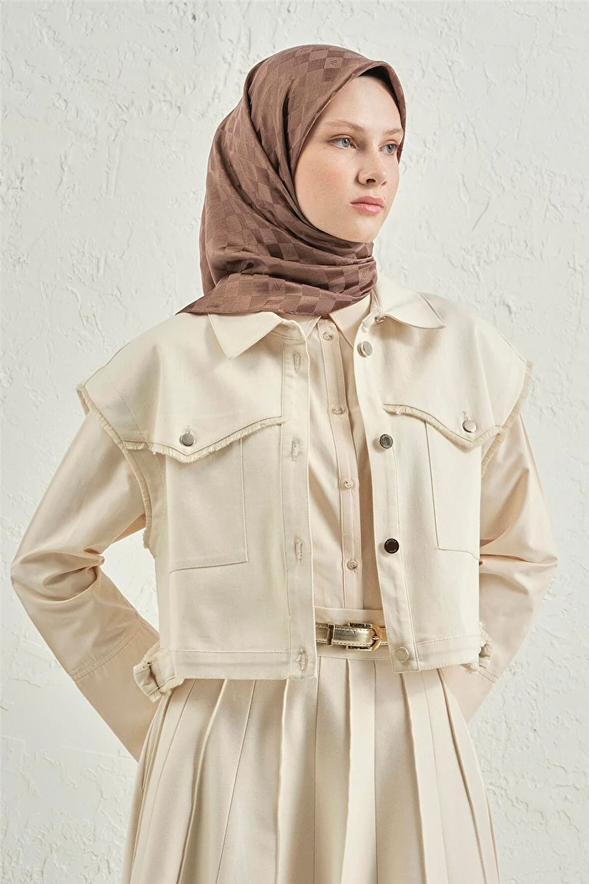 İpek Pamuk Dama Eşarp - 4464