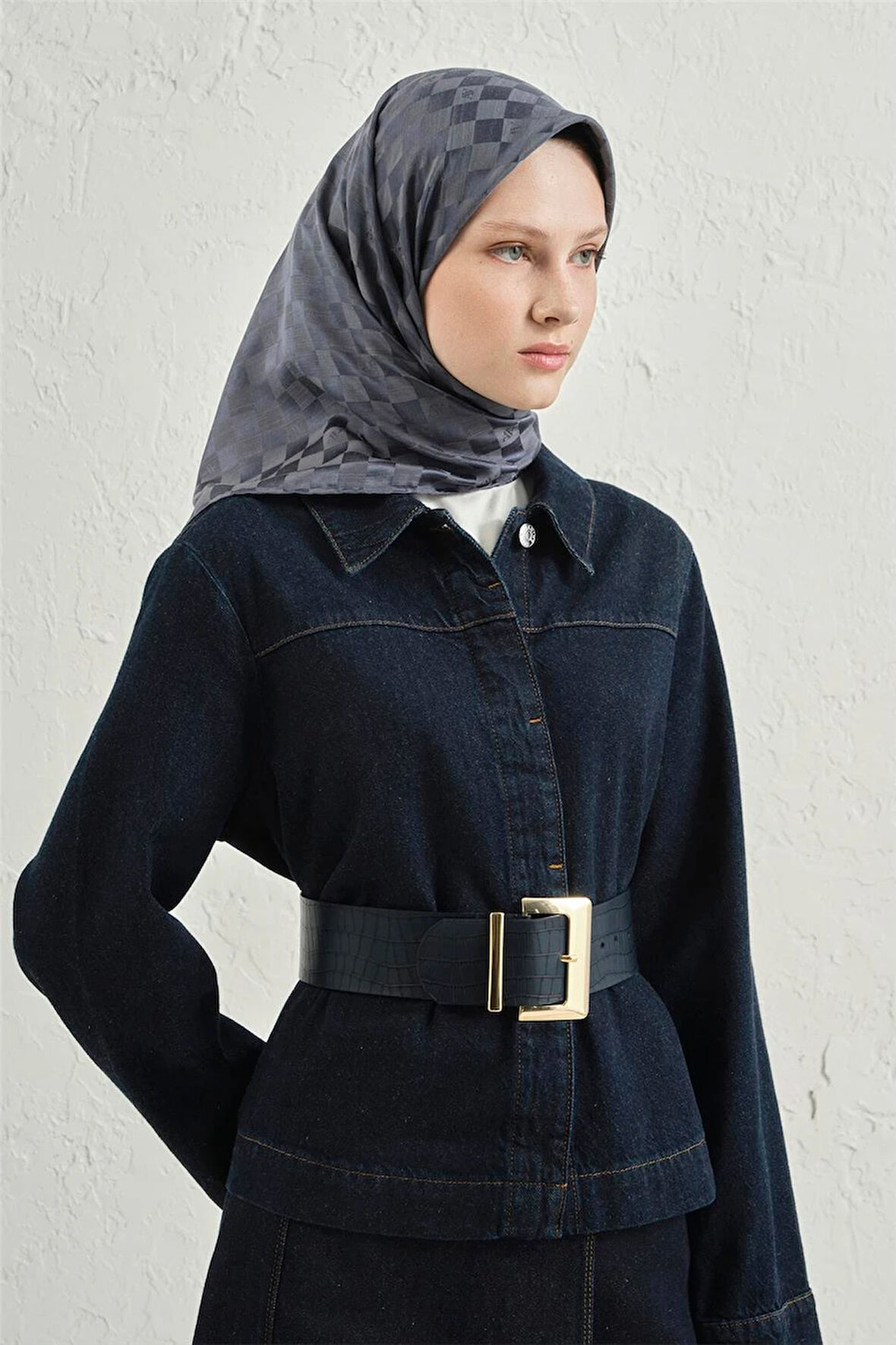 İpek Pamuk Dama Eşarp - 4464