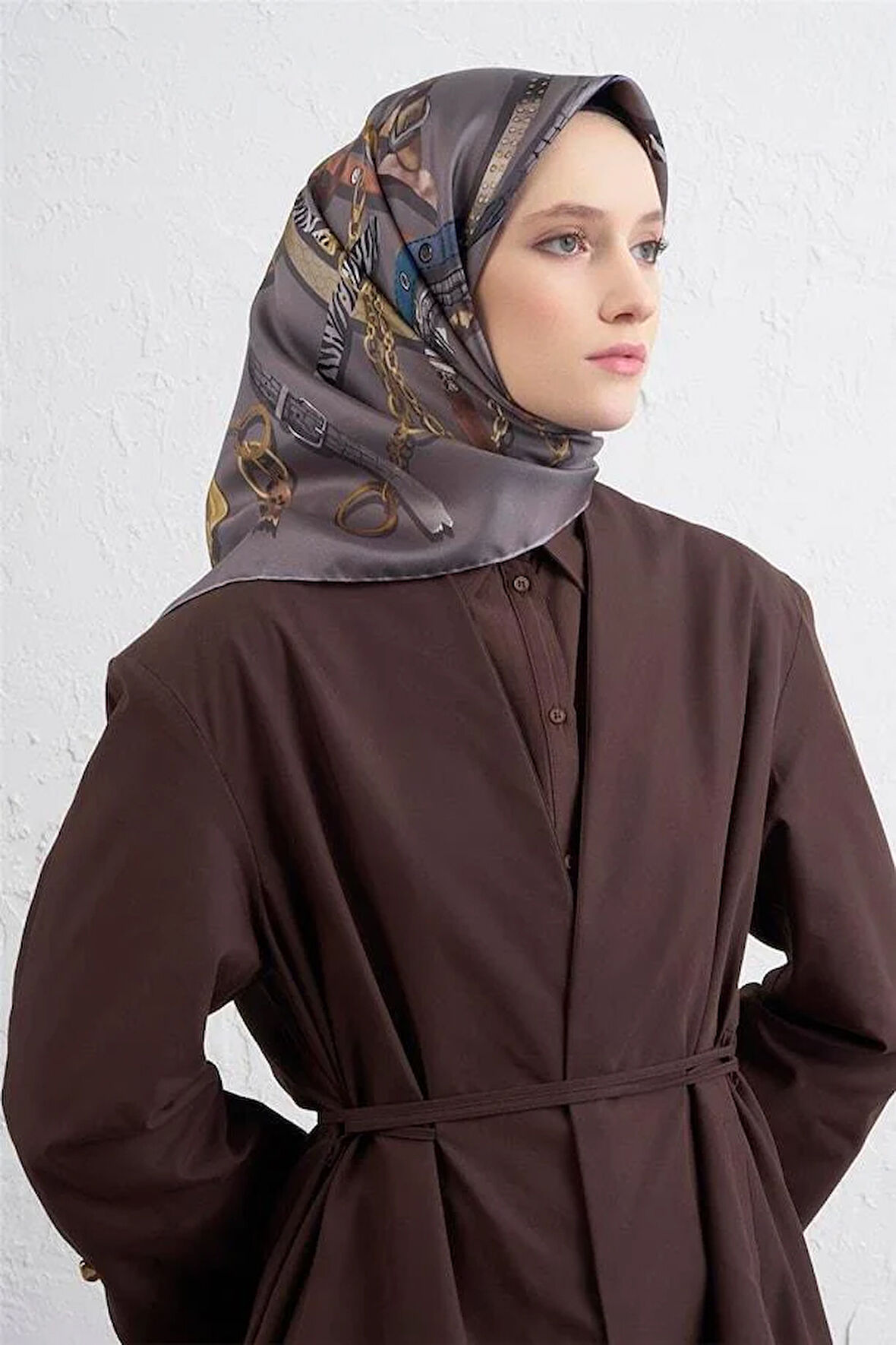 Armine Sura Saf İpek Eşarp 9422 - 07 Gri Karışık Desen